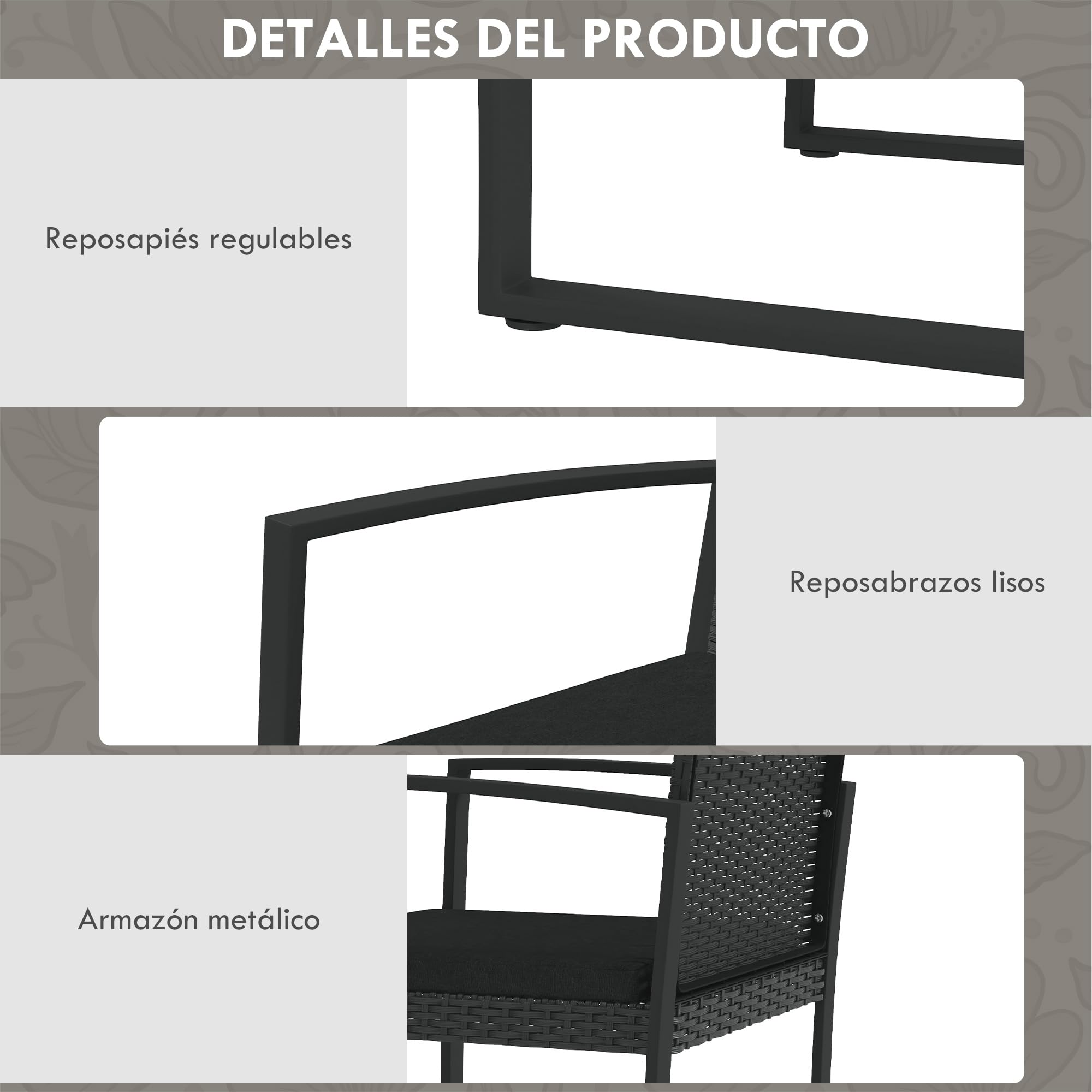 Outsunny Conjunto de Muebles de Jardín de Ratán Sintético 5 Piezas Negro | Conjunto Jardín Exterior, 2 Sillones, 1 Sofá de 2 Plazas, 2 Mesas de Centro, para Patio Terraza