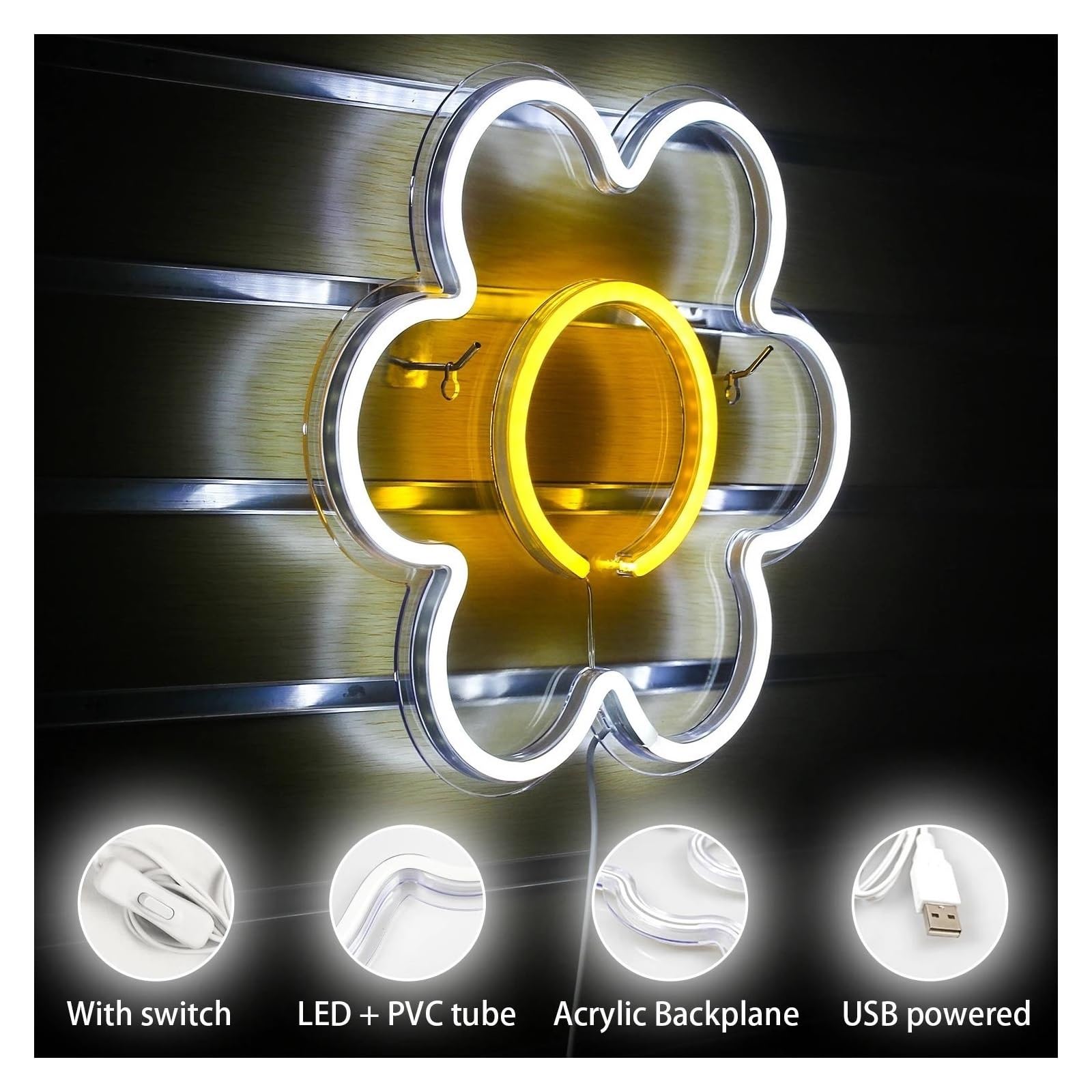 Insegna luminosa al neon Fiore LED per insegna al per neon decorazione da parete corpo appeso per bar negozio festa bambini per la per stanza con casa camera(Bianco)