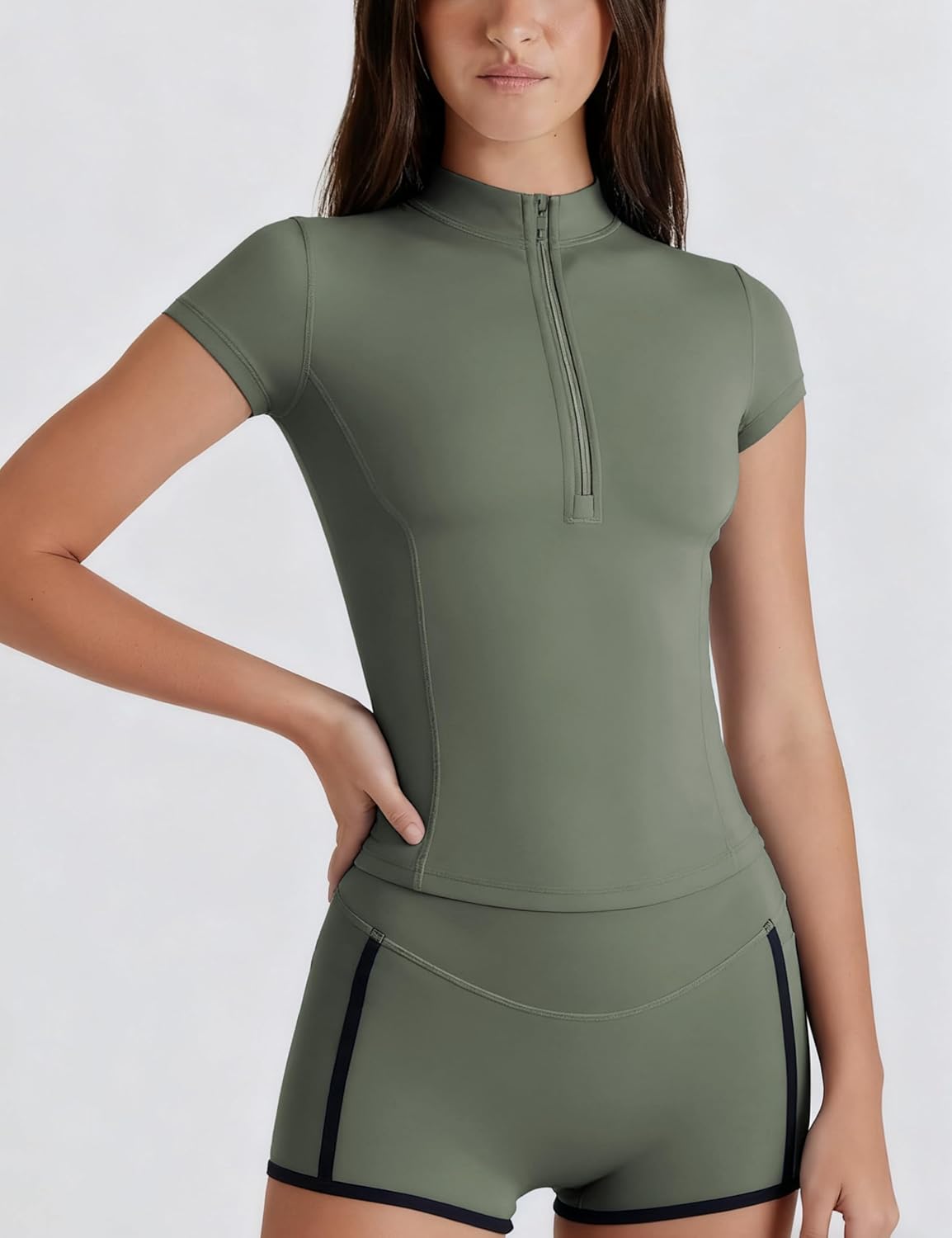 Lviefent Womens Quarter Zip Active Top Lightweight Short Sleeve Athletic Shirts Slim Fit Running Track Workout Top Sportswear - Image 4