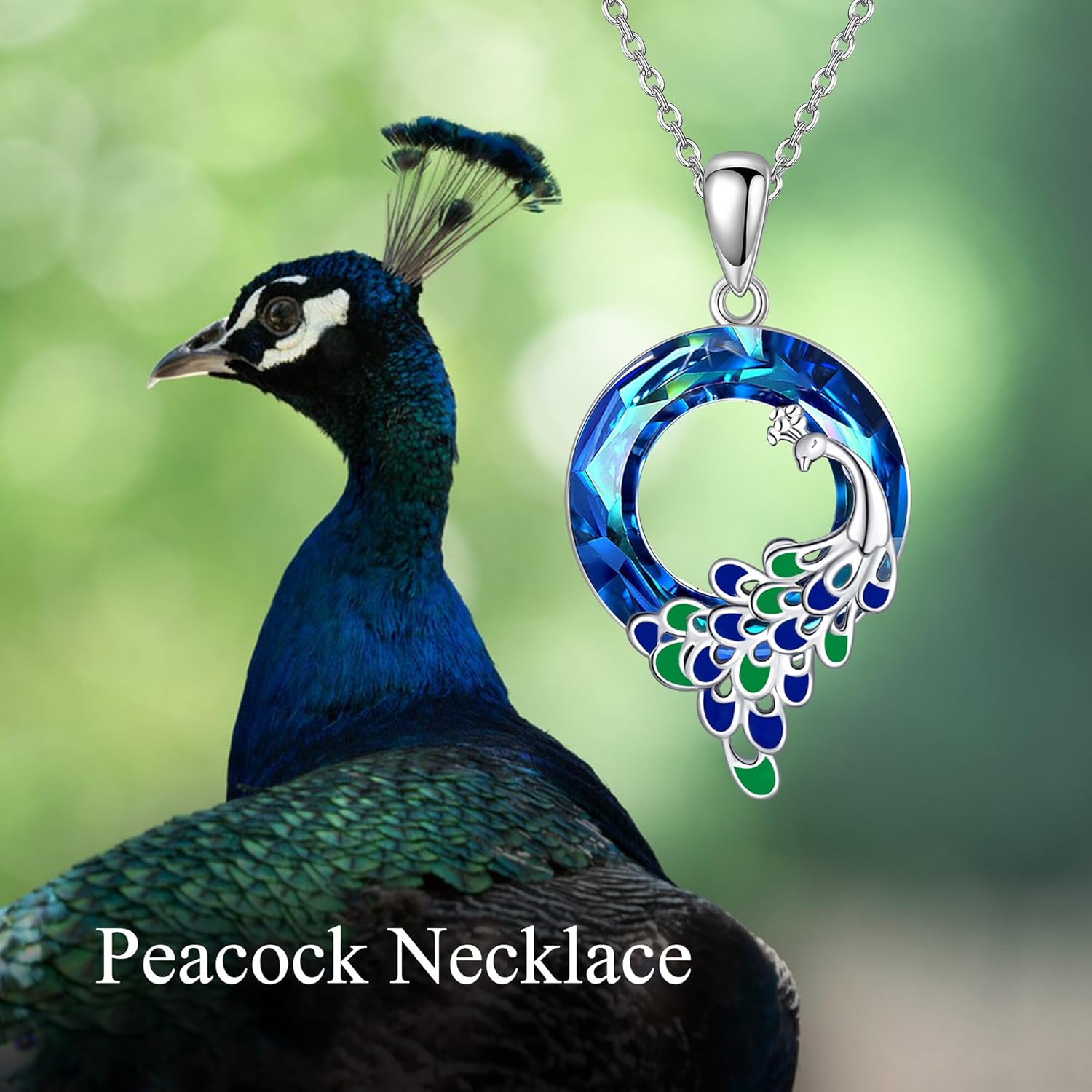 ONEFINITY Peacock Necklace 925 Sterling Silver Peacock Feather Crystal Pendant Necklace Bird Animal Teal Jewelry Mothers Gifts for Women Mom Grandma Peacock Lover - Image 4
