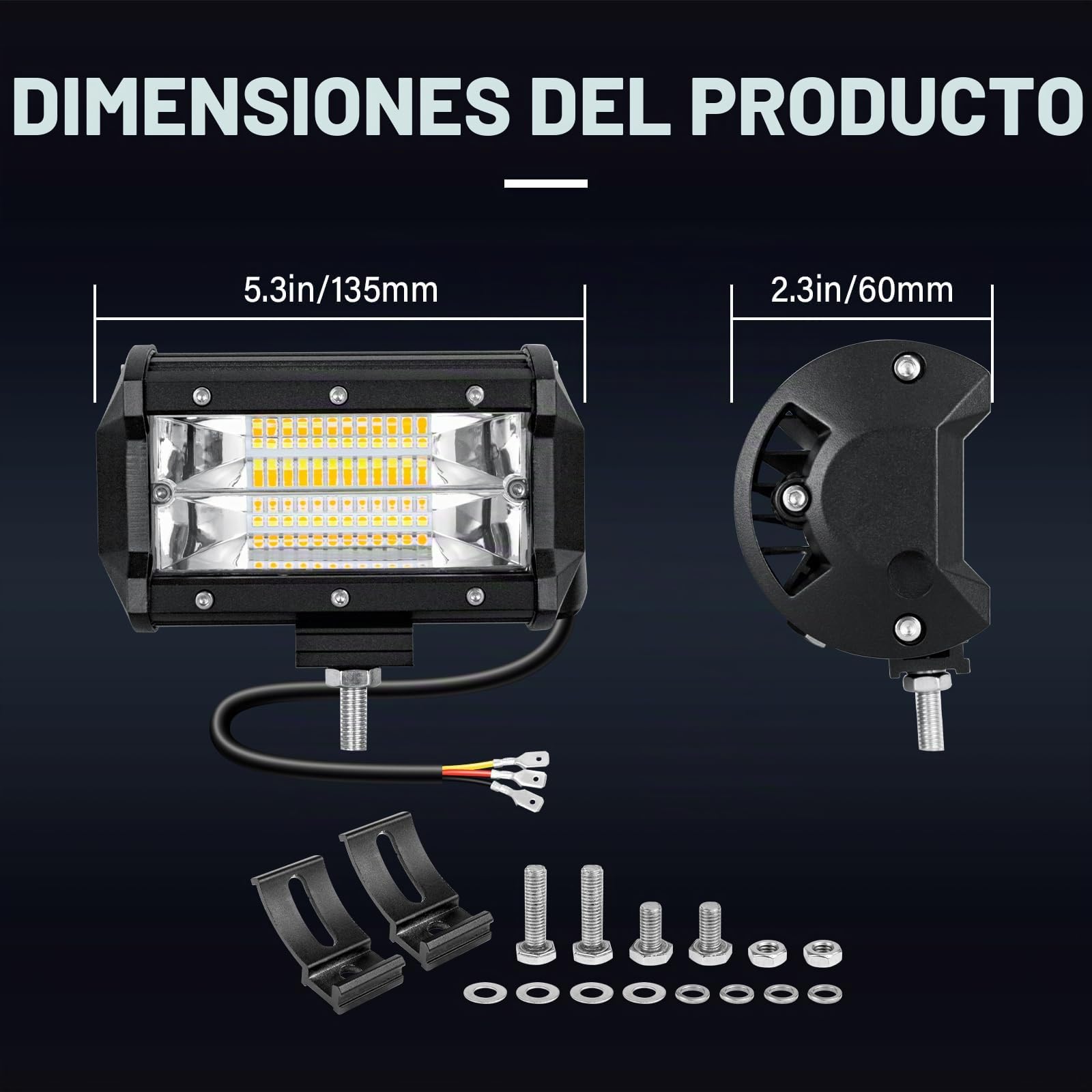 RIGIDON 2x 5 pulgadas 72W estroboscópica faros trabajo led, ámbar blanco | 12V 24V, 14cm, luz intermitente emergencia, advertencia de seguridad, antiniebla, para off road camión coche ATV 4x4 tractor