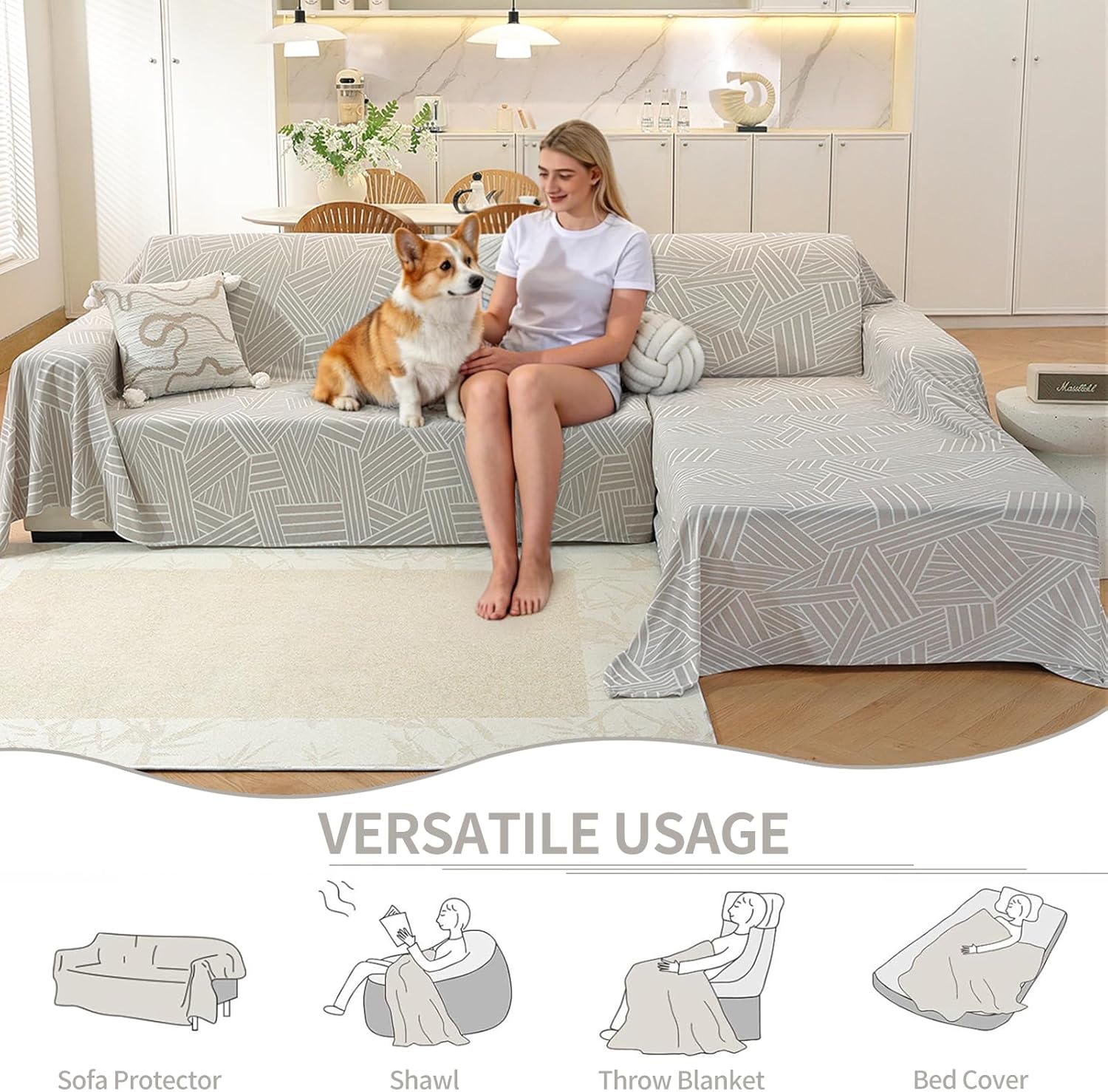 Sectional Couch Covers 2 Piece, Washable L Shaped Couch Cover for Dogs, Pet Couch Covers for Sectional Sofa, Sectional Sofa Slipcovers (XXX-Large: 78" x 118" + 78" x 134", Light Grey)