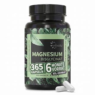 Vihado Magnesium Bisglycinat 365 XXL-Vorrat, 200 mg elementares Magnesium pro Tagesdosis, hochdosiert, 365 vegane Kapseln - Amazon product rated Grade A