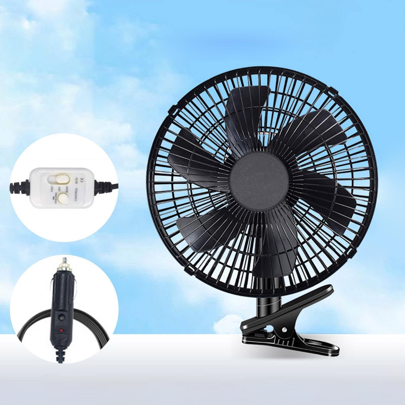 Generico Ventilatore Portatile per Auto, Ventilazione a 2 velocità con Clip e Oscillazione Automatica del Flusso d'Aria, Ventilatore Portatile per Auto 24V, per Furgone Veicolo Camper SUV