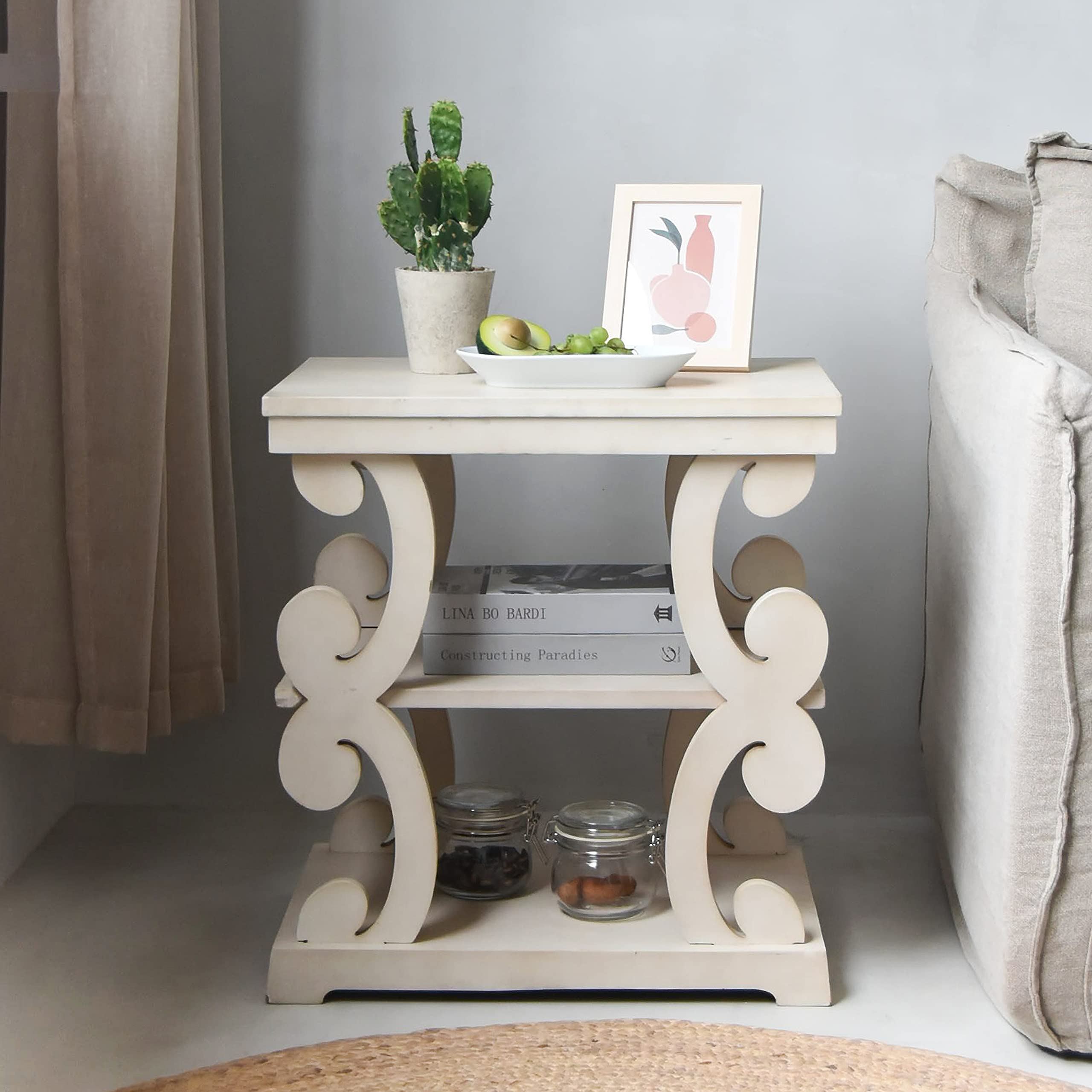 Buy COZAYH Farmhouse Side Table with 3Tier Storage Shelf, Farmhouse