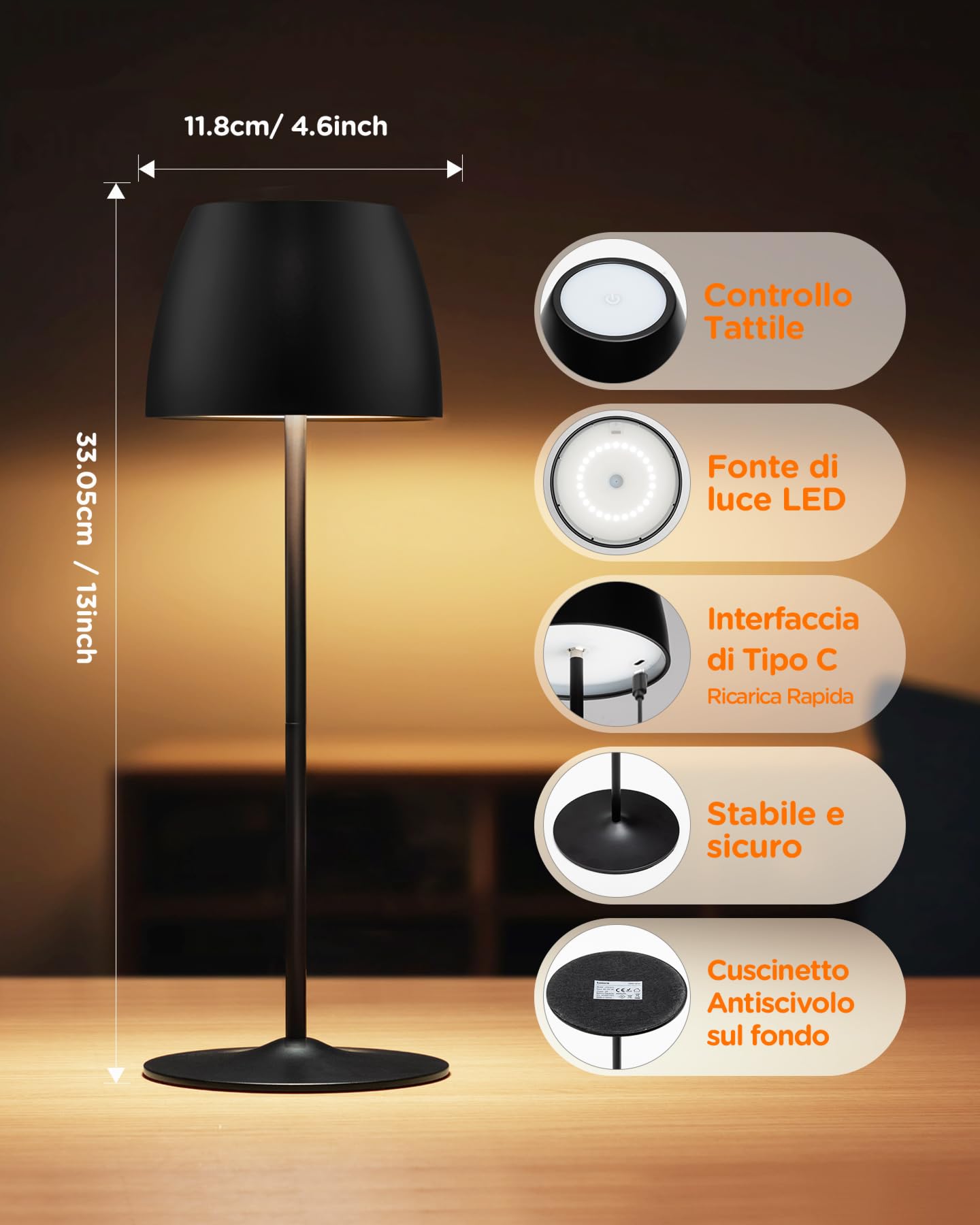 Lampada da tavolo touch senza fili - azzurra