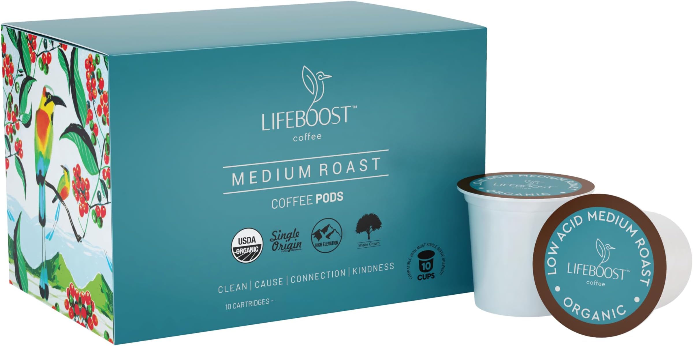 Lifeboost Medium Roast Low Acid Coffee K Cups - Single Origin Mold Free Non-GMO Organic Coffee Pods - Compatible with Keurig & Keurig 2 Machines - 10 Count