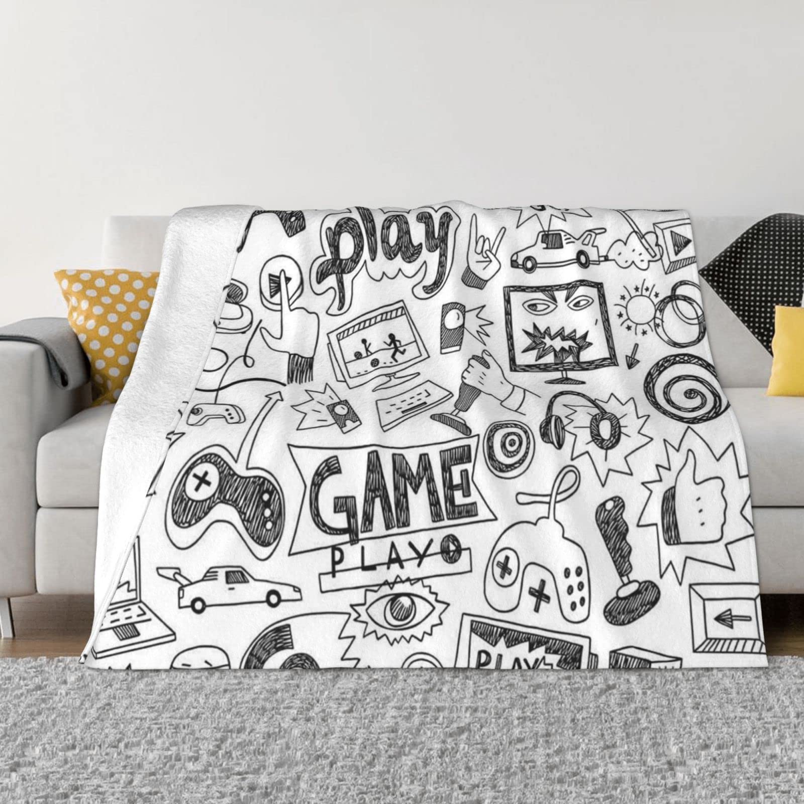 Couverture polaire en flanelle pour canapé et salon style jeu