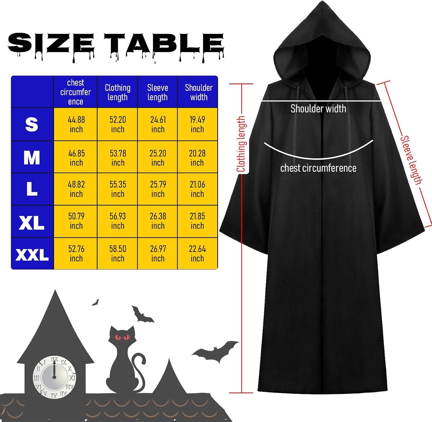 Adult Robe Hooded Cloak for Halloween & Christmas - Vampire Tunic Uniform Cosplay Costume