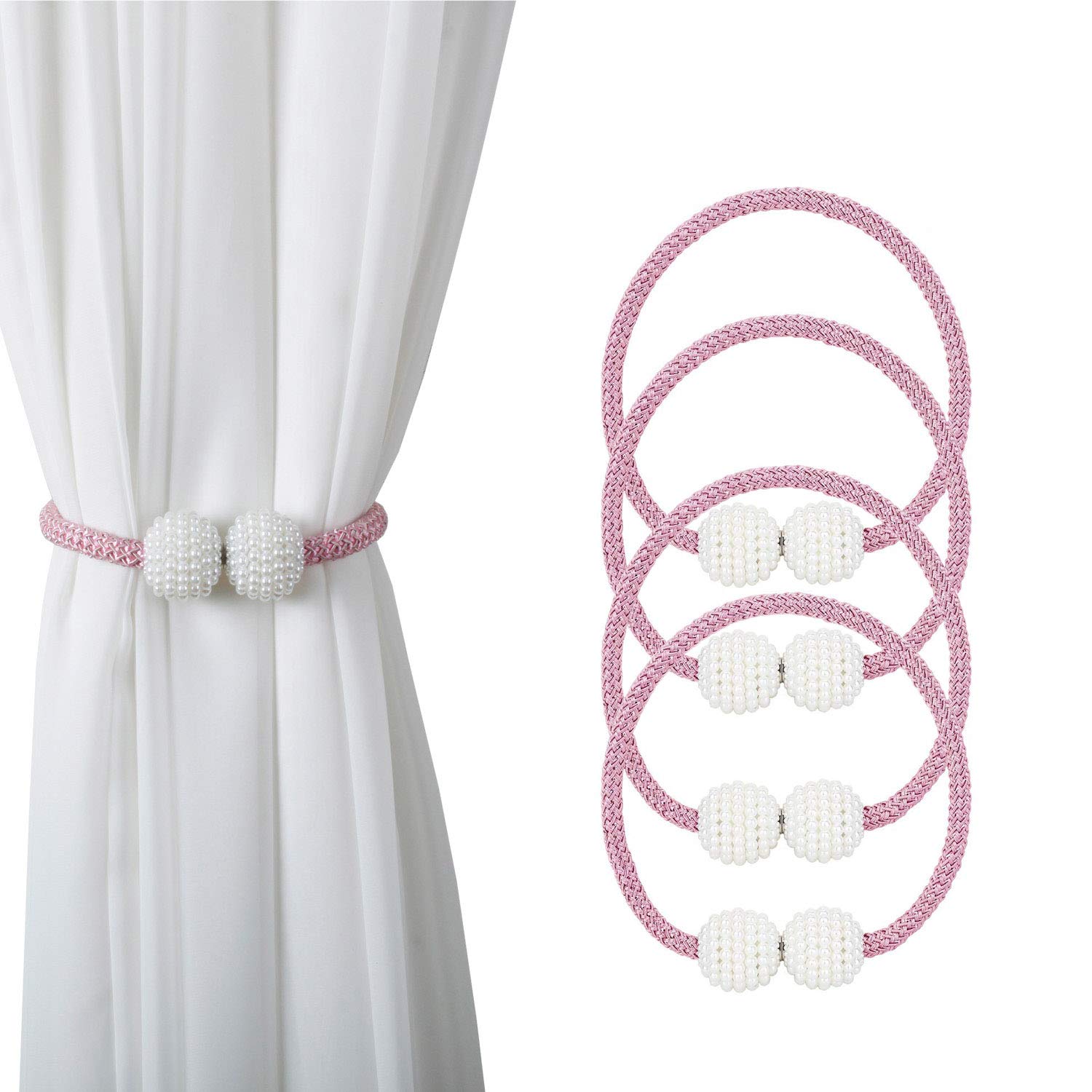 Alzapaños magnéticos para cortina, 4 clips magnéticos para cortina de cuerda, hebillas de cortina de cuentas pequeñas, hebillas para decoración de ventanas de hotel, Soporte para Cortinas (rosa)