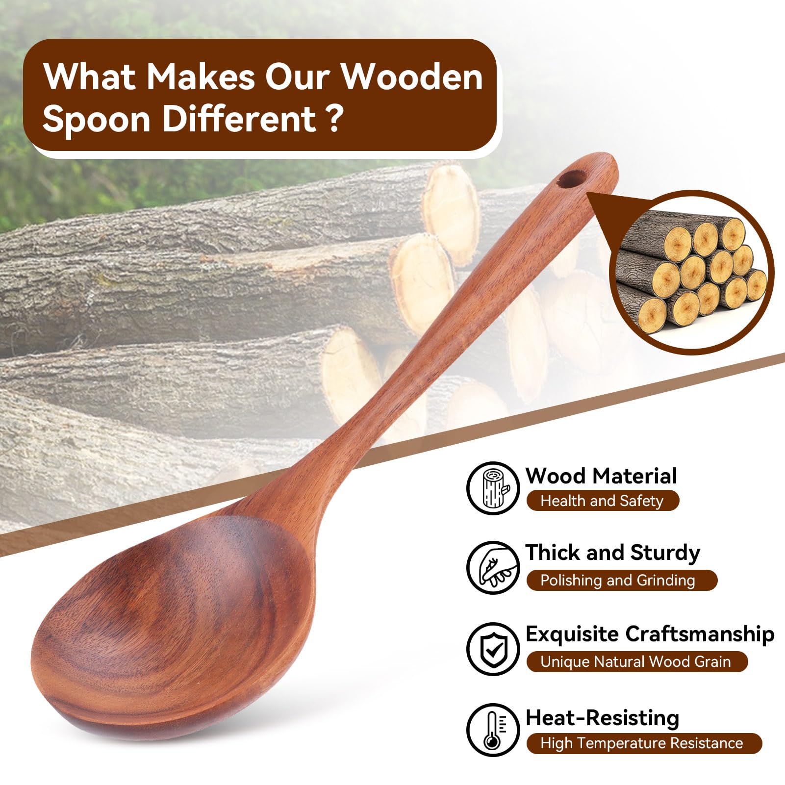 Mestolo da Zuppa,Mestolo in Legno per Salsa,Utensili Cucina Legno,Cucchiaio per Mescolare Il Teak Cucchiaio da Cucina in Legno Cucchiaio da Portata Cucchiaio Mestolo da minestra con manico lungo Casa