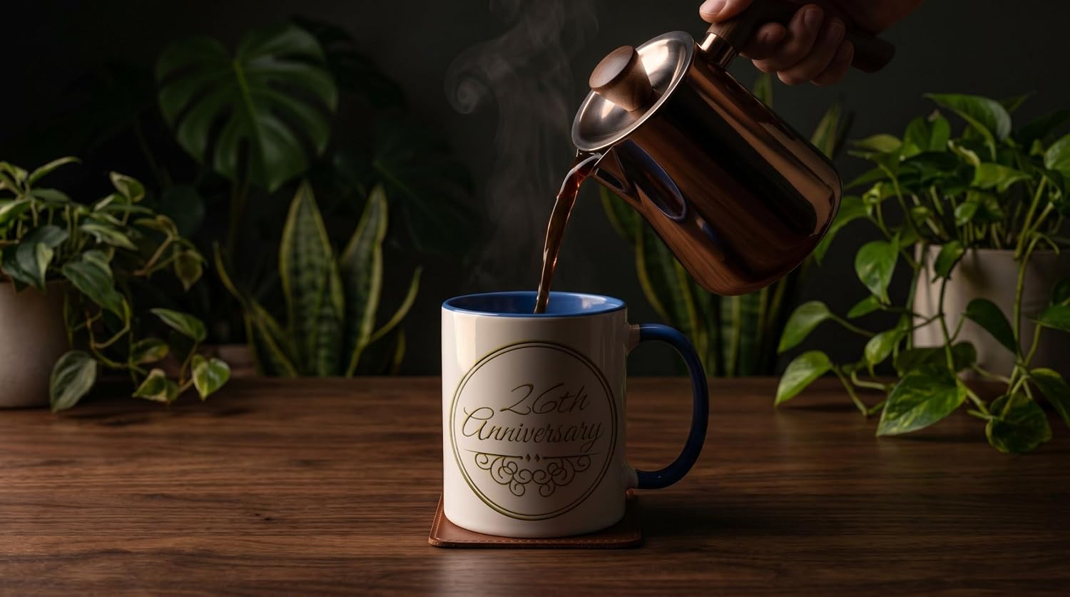 3dRose Gift For 26th Anniversary - Gold Text Wedding 11oz Two-Tone Blue Mug image 3