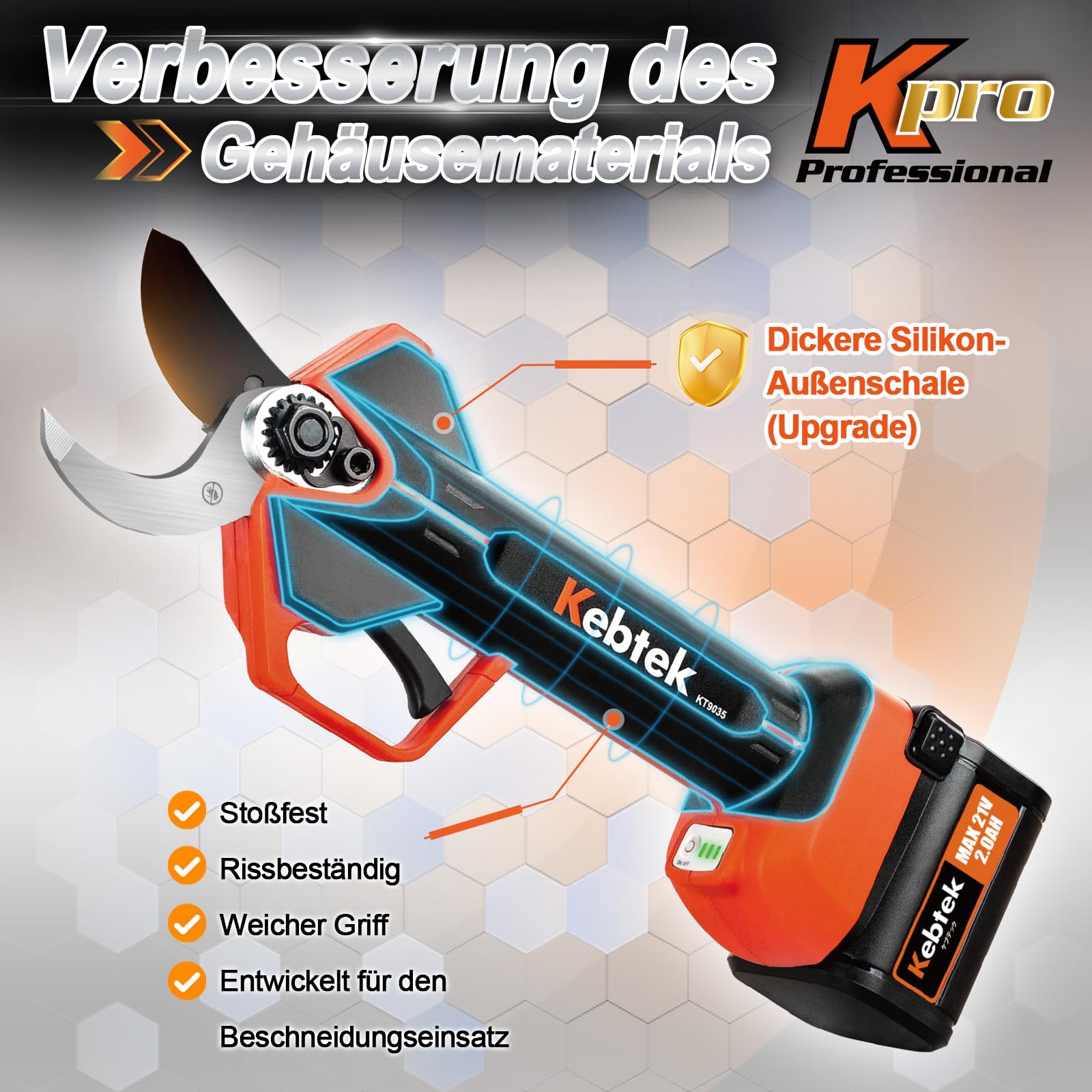 Akku-Astschere 35mm, 21V 4000mAh Akku, kompatibel mit Verlängerungsstiel | Geeignet für Obstbäume, Weinreben und intensive Gartenarbeiten, Unterstützt effizientes Schneiden im professionellen Einsatz