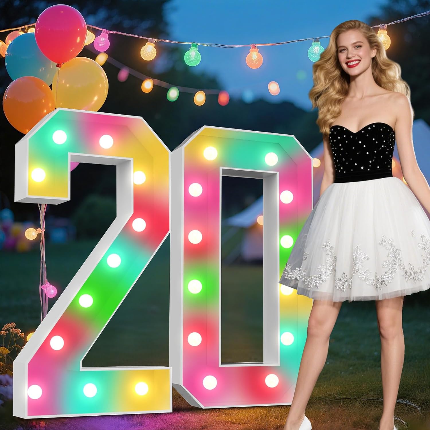 Ledido 4FT Marquee Light Up Numbers - 34 Colors Changing Marquee Numbers 4 Feet Tall with Remote, Big Numbers for Party Wedding Graduation Birthday Decoratoons, Large Light Up Numbers 20