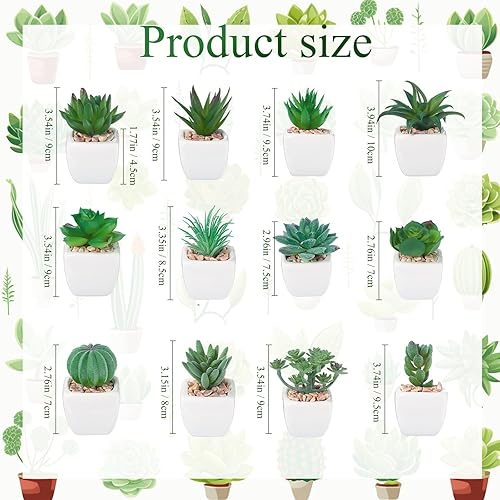 Miniatura 2 de 12 piezas de suculentas artificiales en macetas, suculentas falsas, mini suculentas artificiales para decoración del hogar, pequeñas plantas falsas