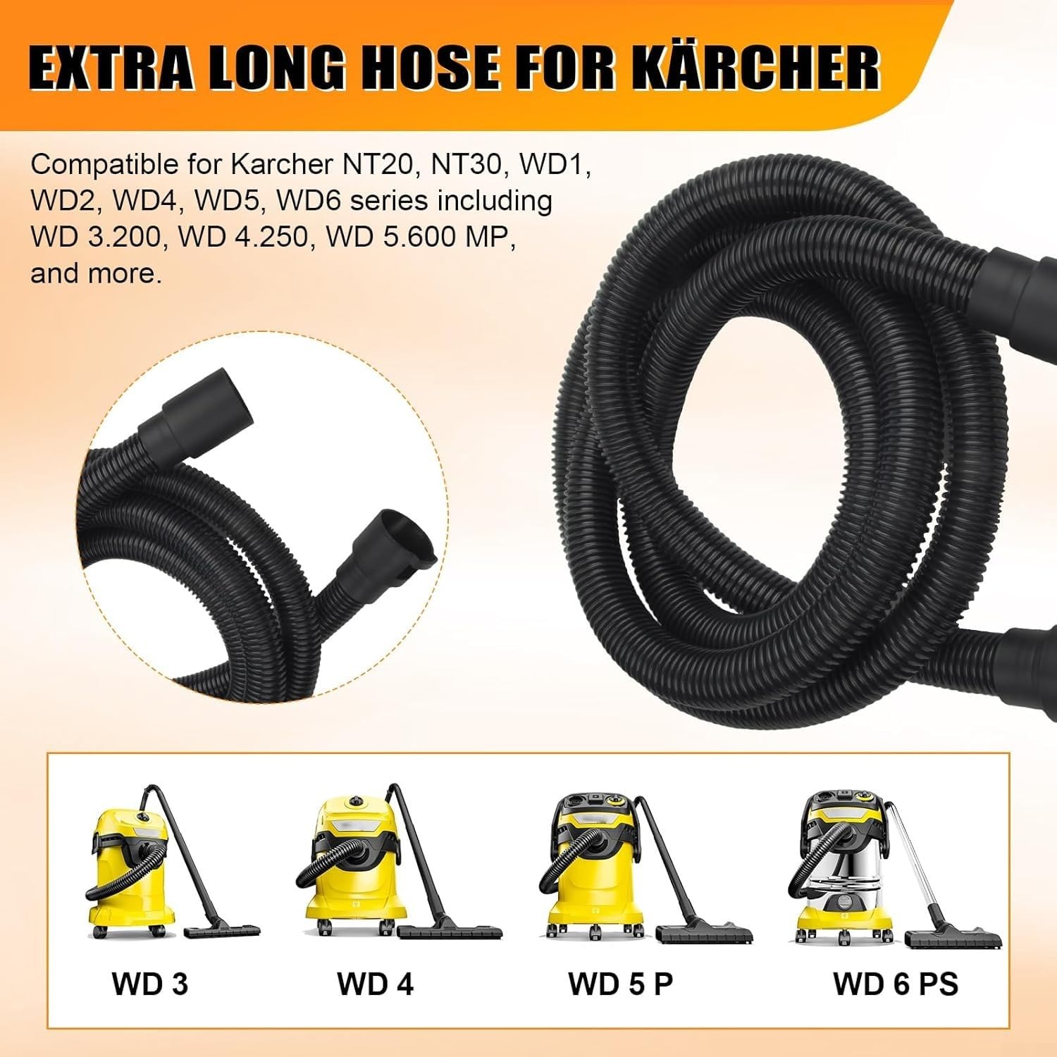 Tubo di aspirazione extra lungo per modelli Kärcher NT20/30, ‎2.863-305.0, prolunga di ricambio per Kärcher MV2 MV4 MV6 A 2003 A 2004 WD2 WD3 WD4 WD6 accessori per aspirapolvere (3,5 m)