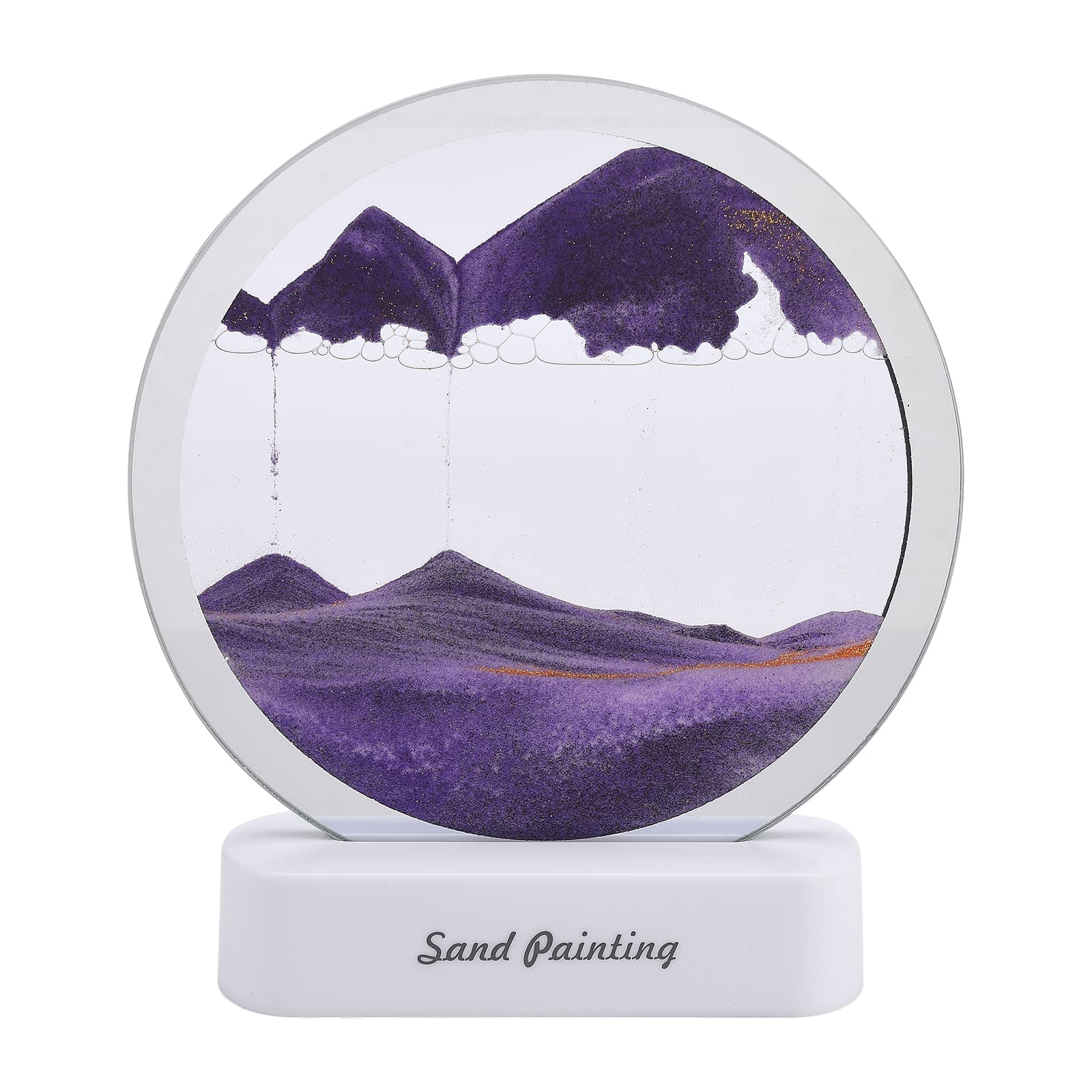 jeerbly Flowing Sand Painting with Light Mobile Hourglass Art 3D Deep Sea Sandscape in Motion Display Moving Sand Art Picture Round Glass Sand Frame Hourglass for Home Office Decor Gift Kids (Purple)