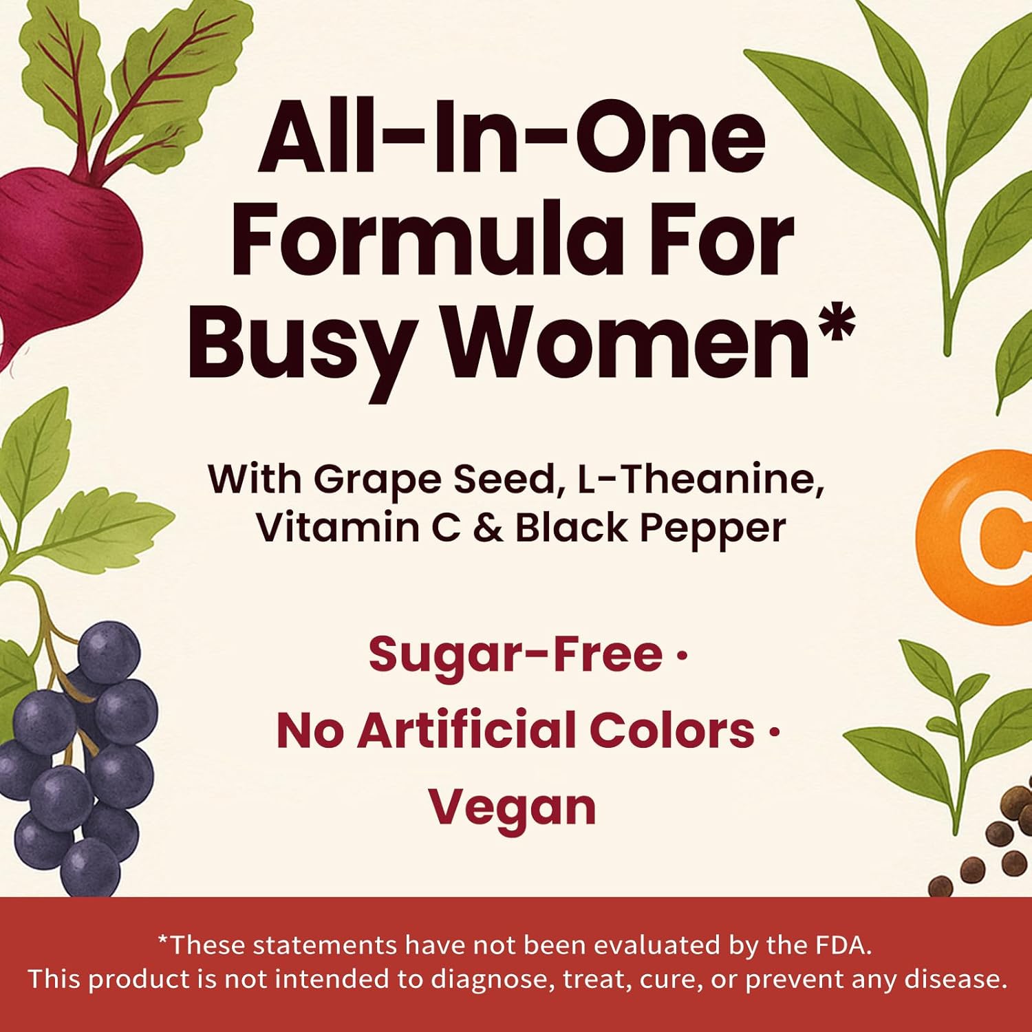 Beet Root Gummies – Blood Pressure Support & Mood Support, Super Nitric Oxide Beets Supplement with Grape Seed, L-Theanine & Vitamin C, Sugar-Free Vegan, 30:1 Beet Root Extract, 60 Strawberry Chews - Image 4