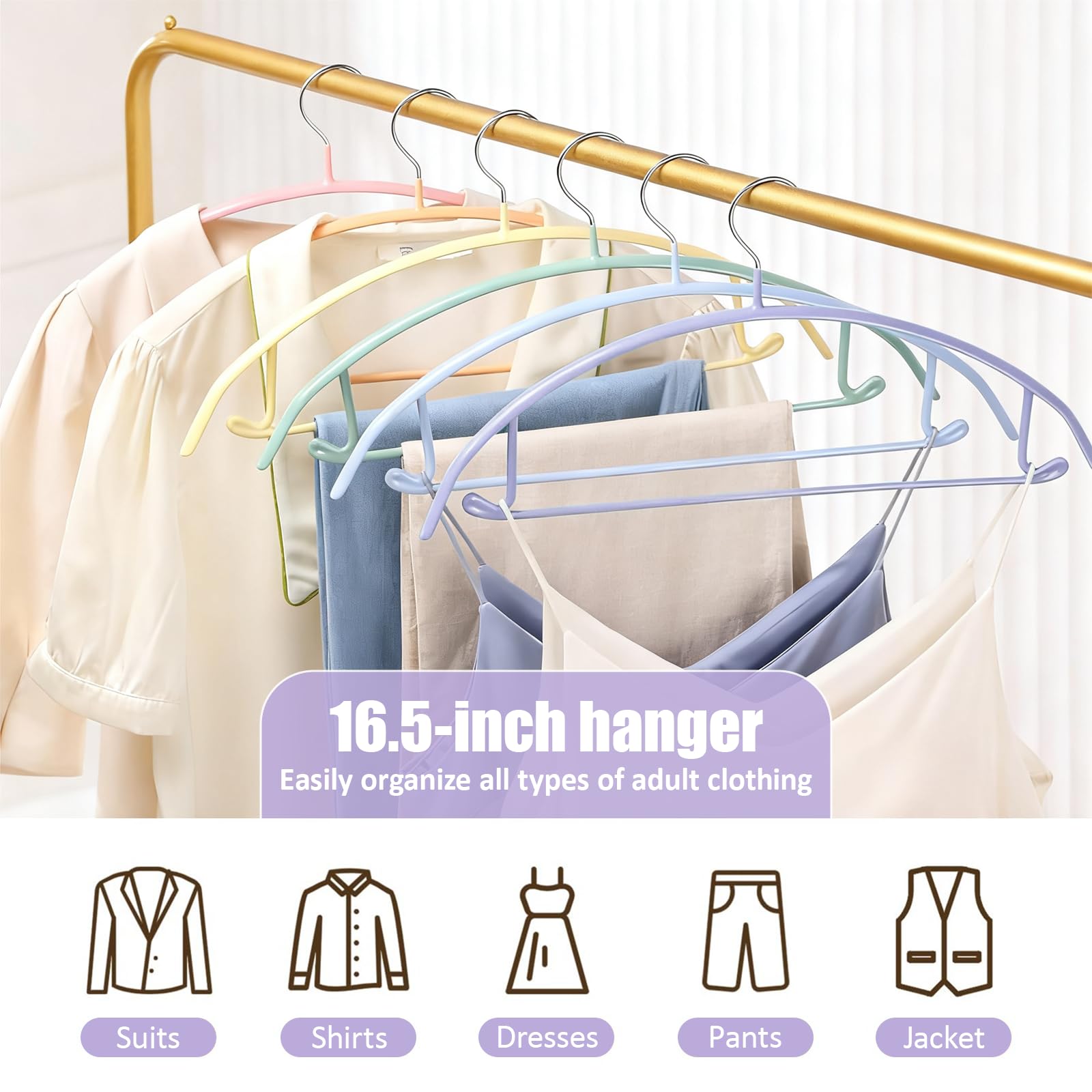 Confezione da 10 grucce appendiabiti senza spalline, larghe 42 cm, resistenti, in metallo, per armadio, rivestimento in PVC, per maglioni, abiti, giacche, pantaloni, camicie