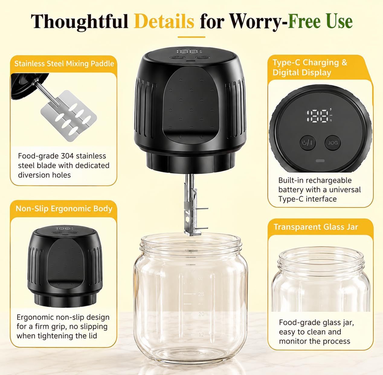 Electric Butter Maker, One-Touch Butter Churner with 34oz Glass Jar