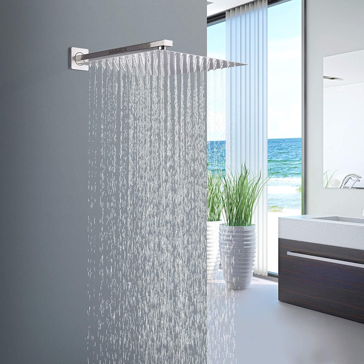 ANMEX® 10X10 (10inch) UltraSlim Stailness Steel Heavy Rain Shower Head with 18inch Stainless Steel Arm (Silver, Chrome Finish) (B0913C2WDB) Amazon Price History, Amazon Price Tracker