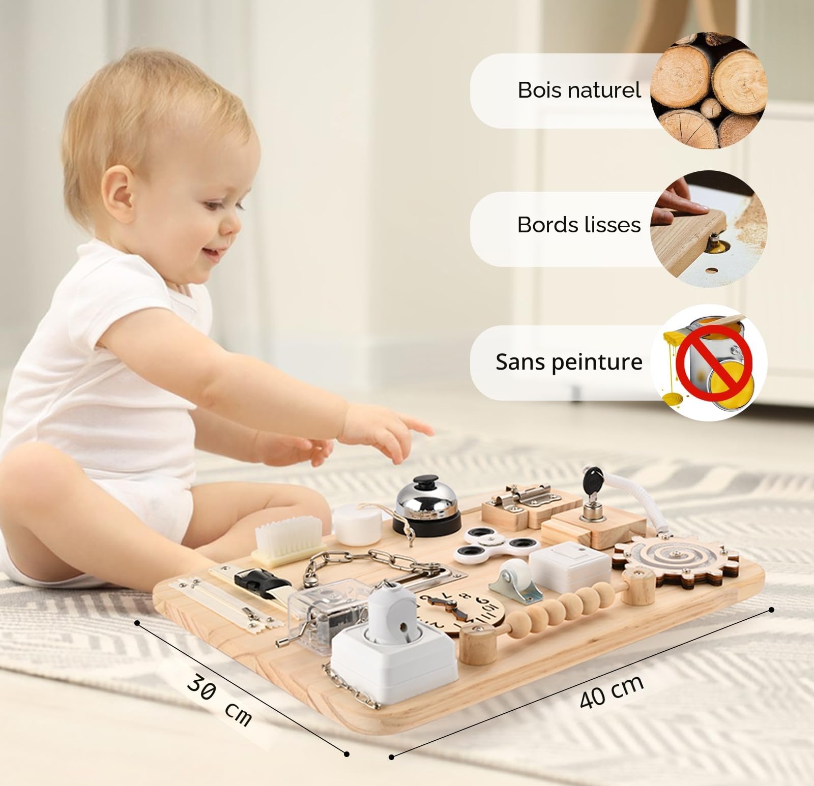 Potatomato Grande planche d'activités pour tout-petits - Jouets sensoriels en bois Montessori pour enfants de 1 2 3 4 ans - Jouets fidget pour enfants autistes - Activités d'apprentissage préscolaire