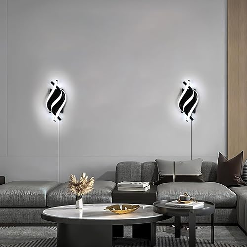 Vista 32 de DELIPOP Apliques de pared, moderno aplique de pared LED en espiral, 6500 K, luz blanca fría para interiores, lámpara de pared LED acrílica