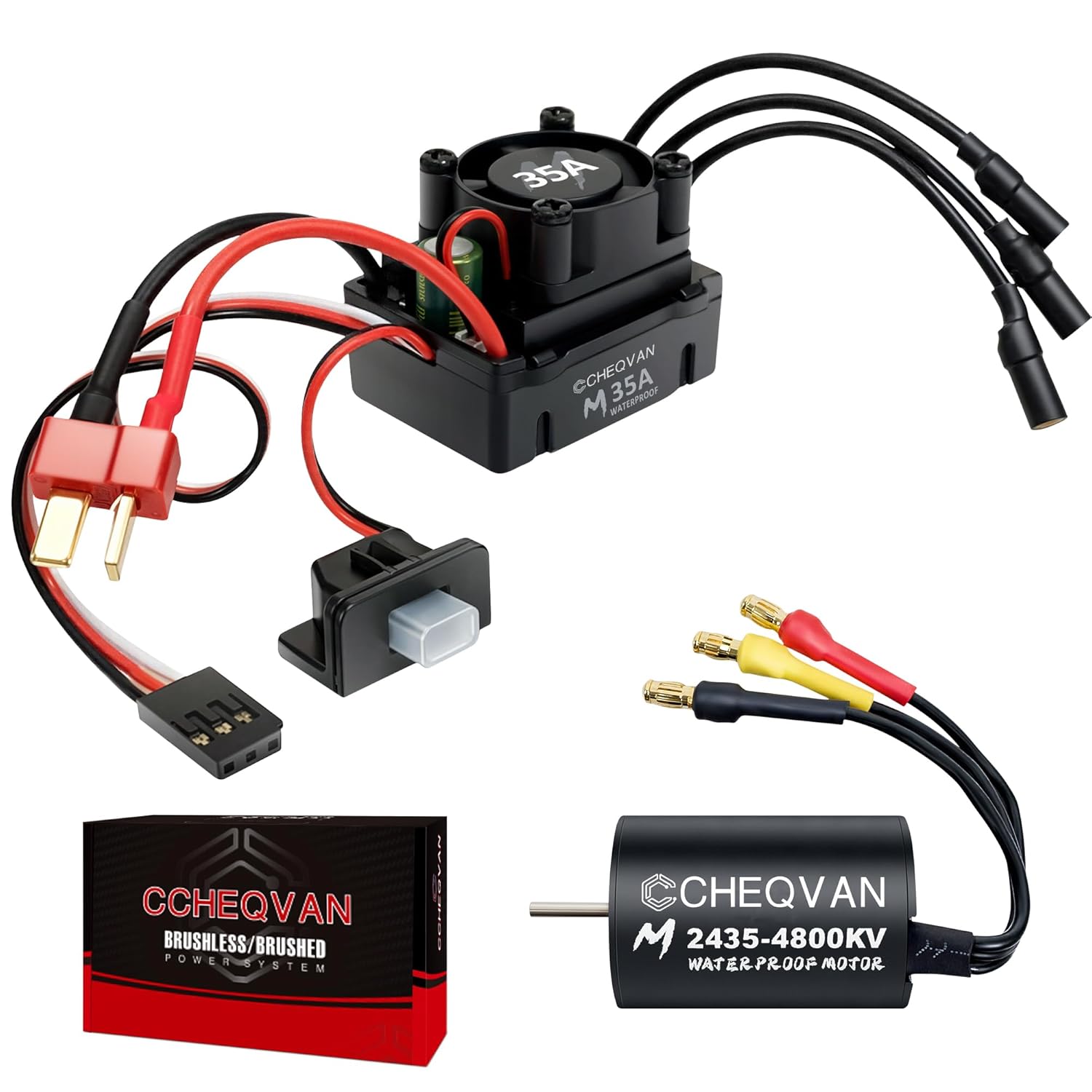 2435 4800KV Brushless Motor with 35A ESC Combo, Surpass Waterproof Hobby Sensorless Motor and Electric Speed Controller Set for Traxxas 1/18 1/16 1/14 Scale RC Car Trucks