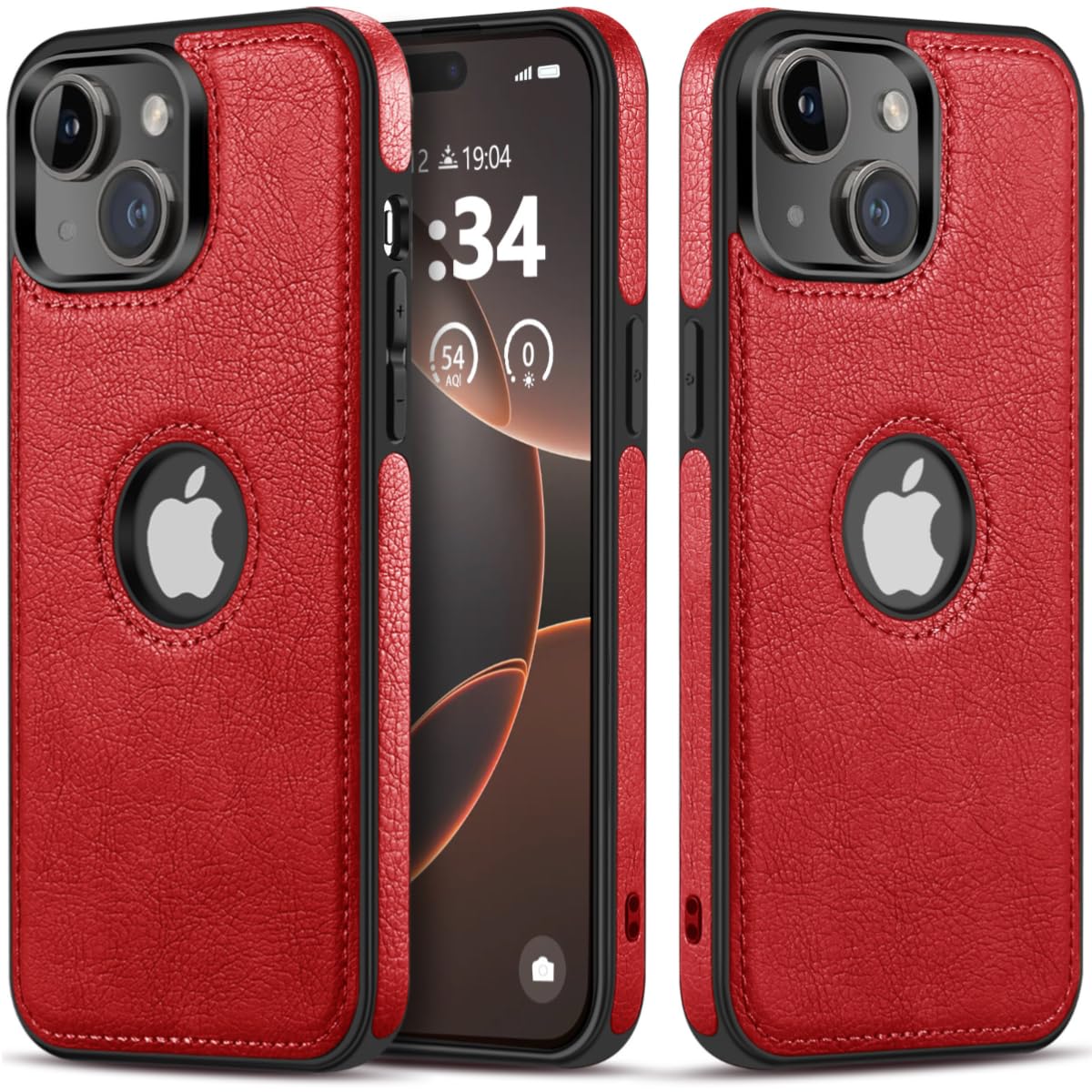 DOGODON Design Compatible with iPhone 15 Case Luxury Leather Business Vintage Slim Non-Slip Soft Grip Shockproof Protective Cover (2023) 6.1 Inch (Red