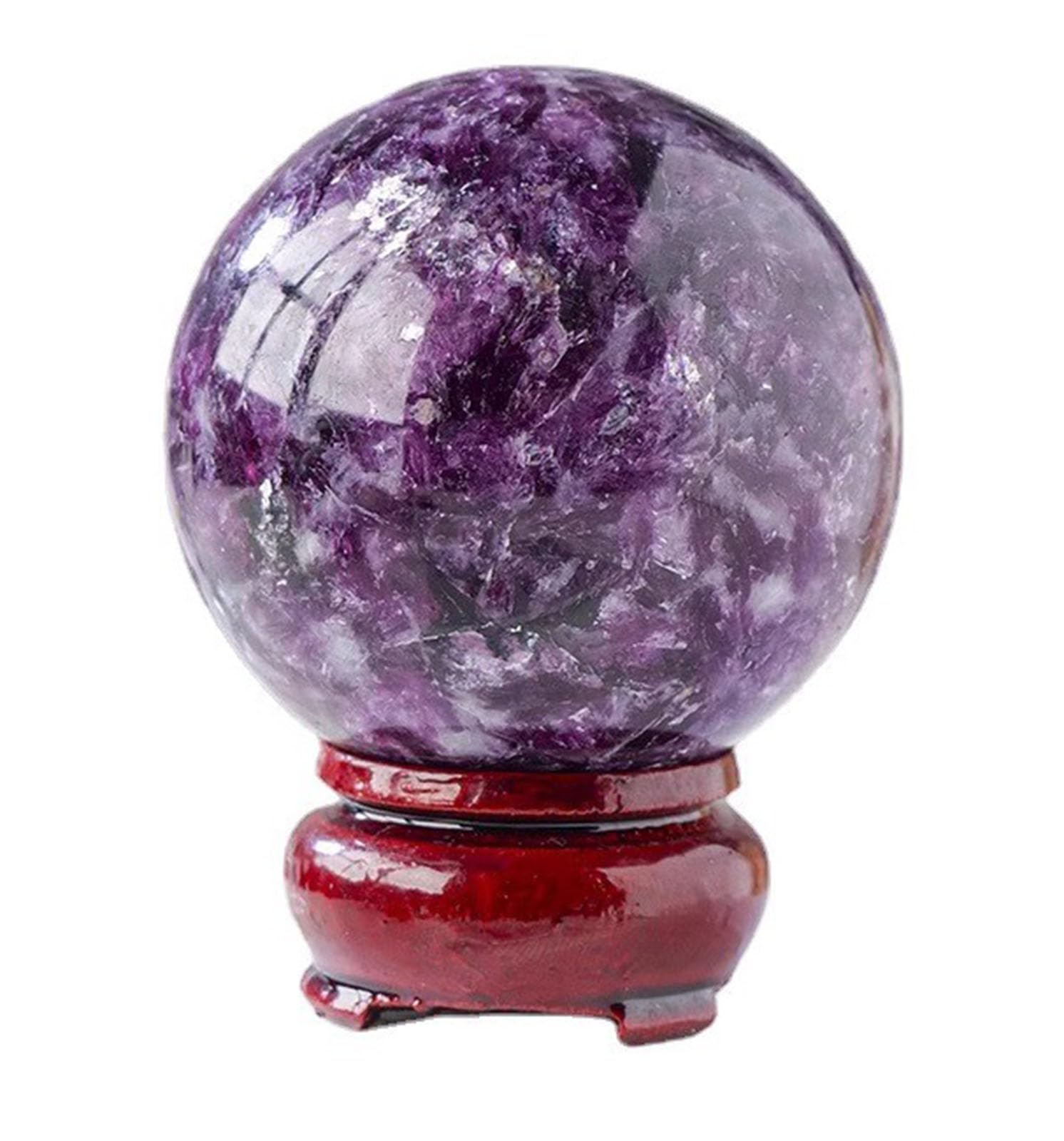 DPURPIWADY Purple Mica Quartz Crystal Sphere Ball, Crystals Gemstone with Wood Stand for Decorative,Divination or Feng Shui, and Fortune Telling,4~5cm