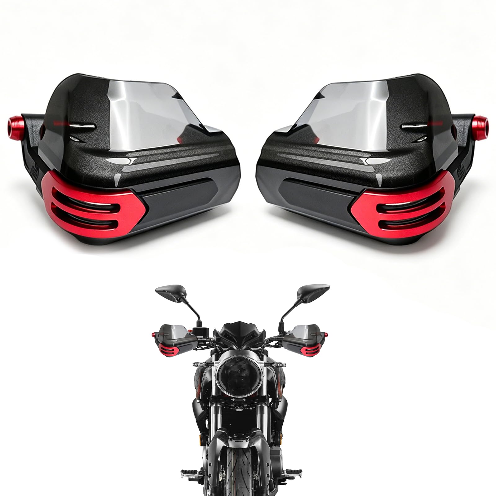 Protège-mains de moto pour dirt bikes pour moto 22 mm, 25 mm, 28 mm, avec protège-mains pour dirtbike, compatible avec ATV Cafe Racer Bobber (rouge)