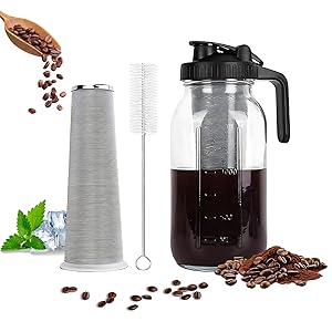 Cafetera Cold Brew de 2 l/64oz,botella de café frío,con asa y filtro de acero inoxidable,Cafetera de cristal,para café y té en frío