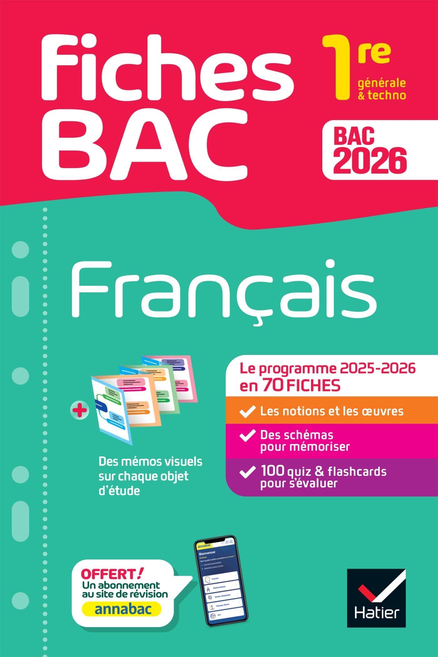 Fiches bac - Français 1re générale & techno Bac 2026: avec les oeuvres au programme 2025-​2026