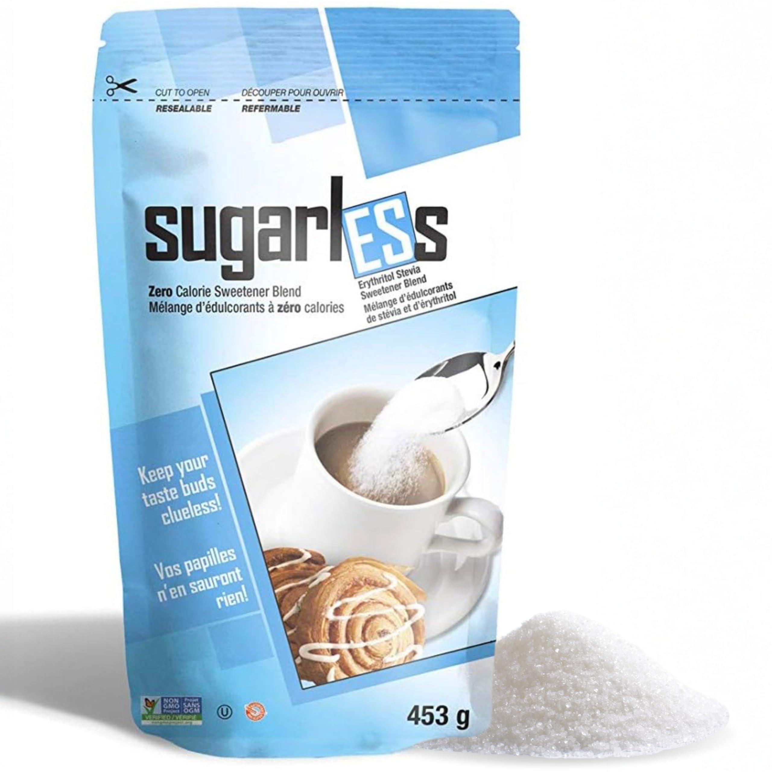 Sugarless Erythritol and Stevia Blend Sweetener - All Natural - Non GMO - Kosher- Keto Friendly (1 lb)