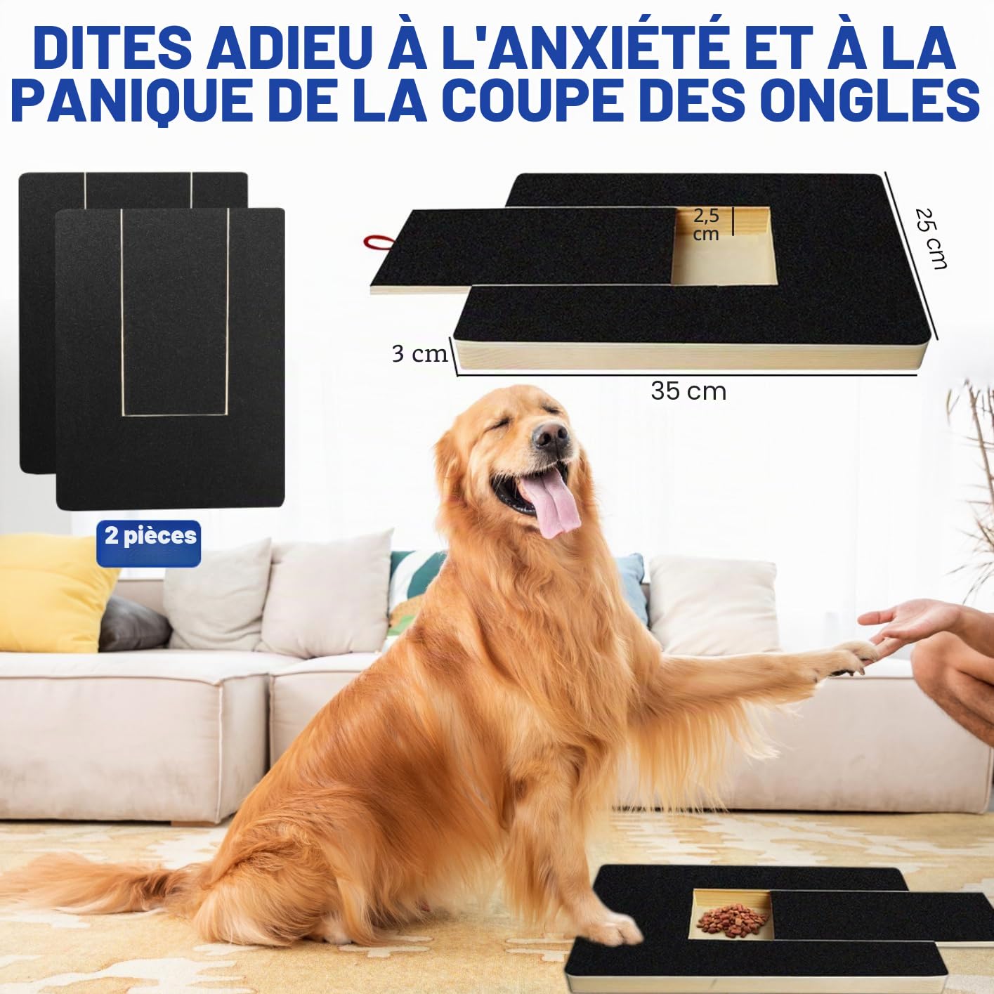 Planche à gratter pour Les Ongles avec boîte à goûter, Tableau à griffer pour Chien avec 2 Feuilles de Papier de Verre de Rechange, Bloc à gratter Alternatif