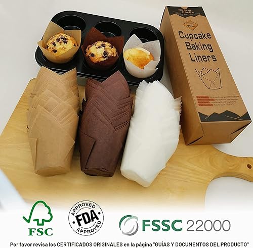 Miniatura 4 de 200 unidades de forros de tulipán naturales para tazas de hornear, papel pergamino europeo sin blanquear, forros de tulipán para magdalenas