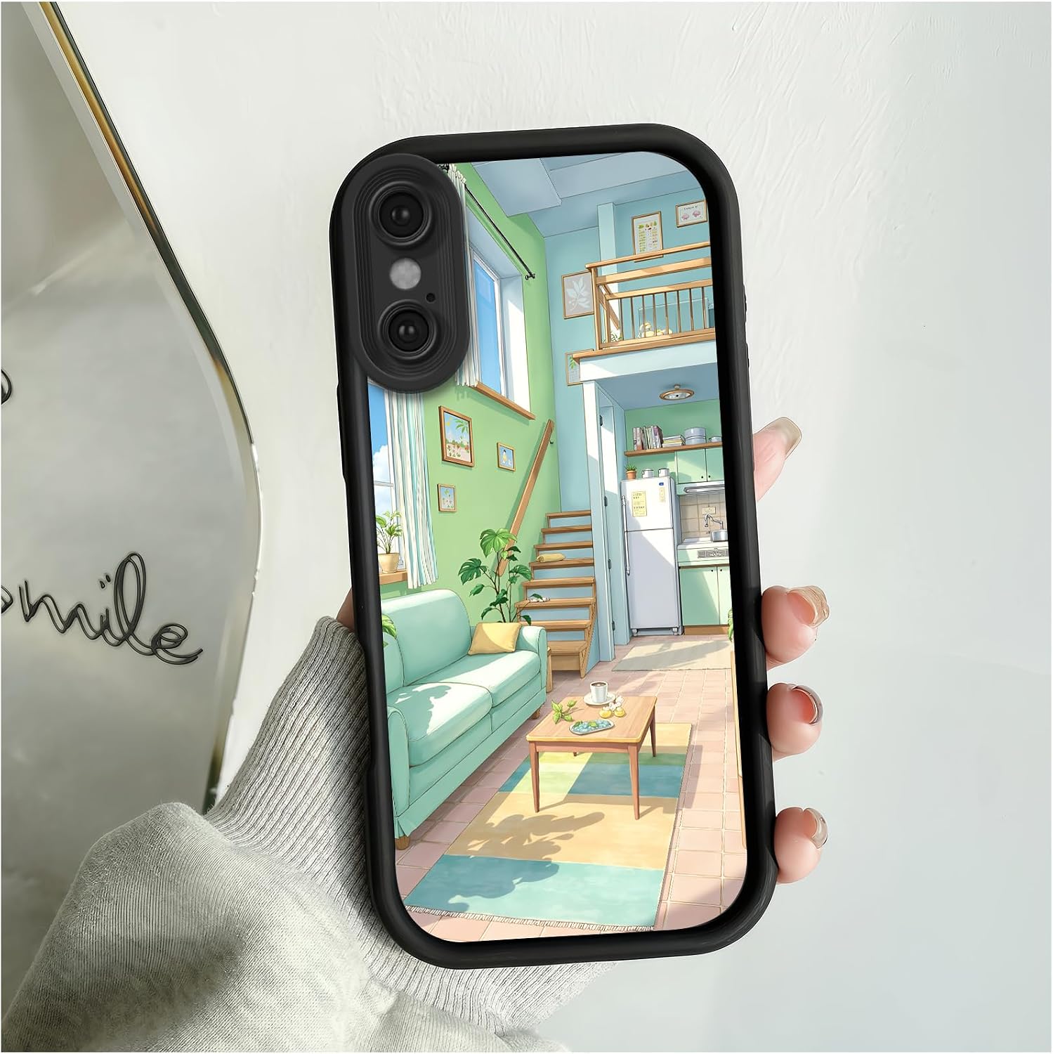 Branwen for iPhone Xs Case 5.8 inch Pastel Living Room Step Design Soft Touch Case, Calm,Cozy,Minimal, for Home Lovers, Housewarming Gift image 4