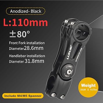 Adjustable Bike Stem 31.8mm - 120° Ergonomic Angle MTB Stem for Enhanced Control | 6061 - T6 Aluminum | 4 Sizes (90/110/130/145mm) Handlebar Stem Riser & Extender for Road & City Bikes - 110mm