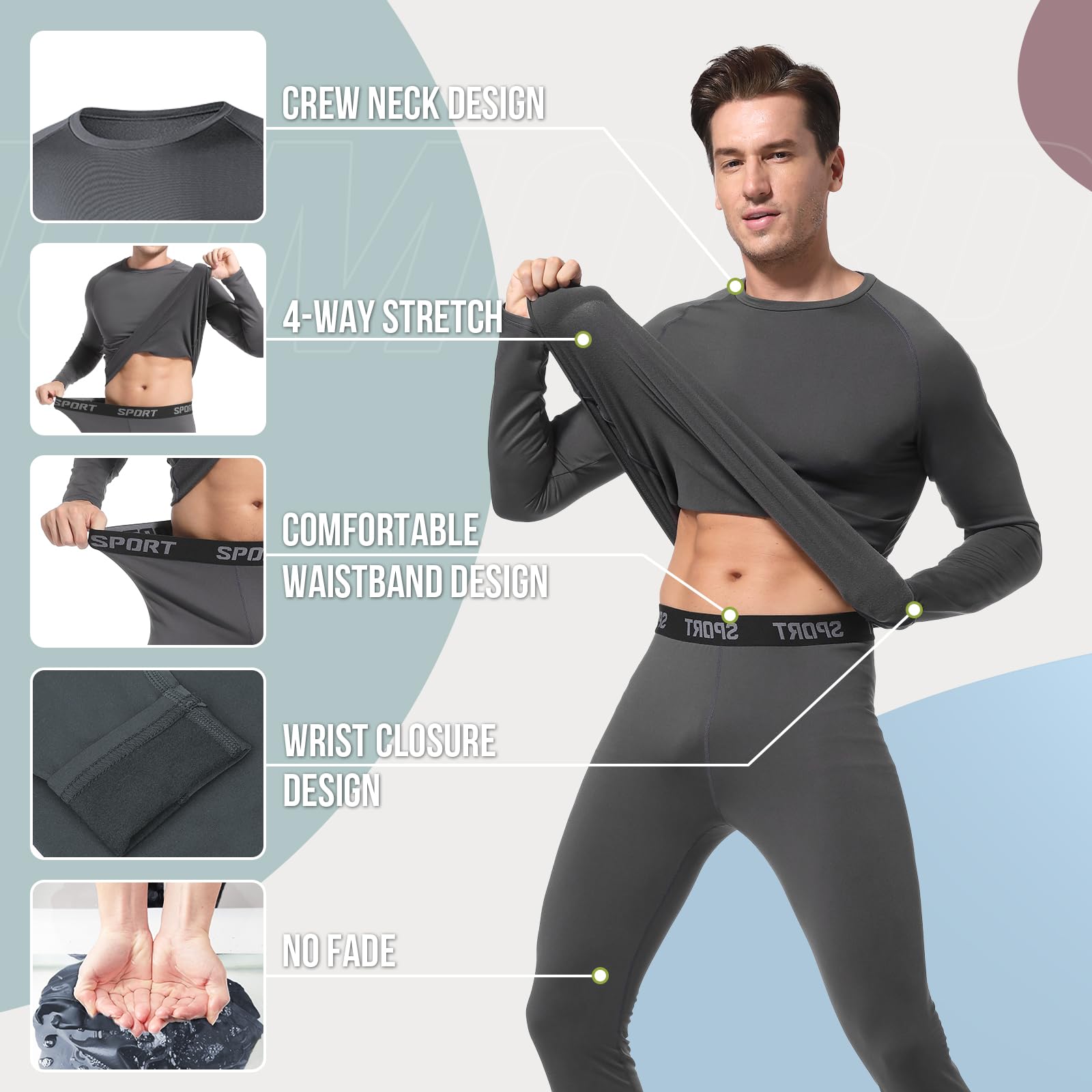 Homord Intimo Termico Uomo Invernale, Manica Lunga Maglia Termica e Pantaloni - Attivo Caldo Completo Tuta Termica Funzionale Set Termico Uomo per Sci Ciclismo Corsa Allenamento
