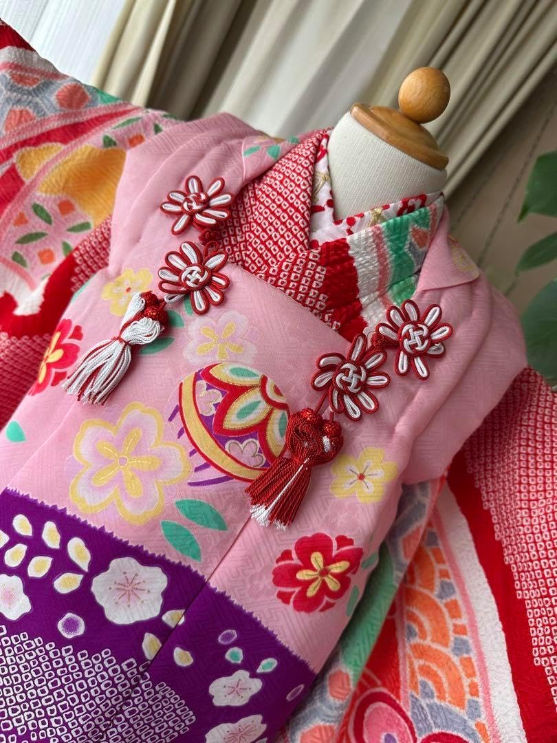 総絞り 6、7歳着物 七五三祝い着 四ツ身 七歳 刺繍 七五三 着物 7歳