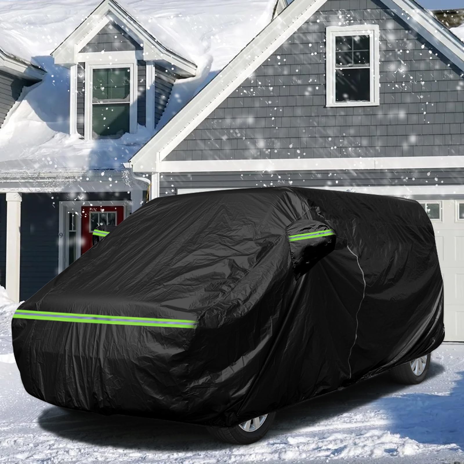 Autoabdeckung Wasserdicht Passend für VW T5 T6 LWB Transporter, Schwarz Vollgarage Autoplane mit Reißverschlusstür für Schnee, Regen, Allwetterschutz