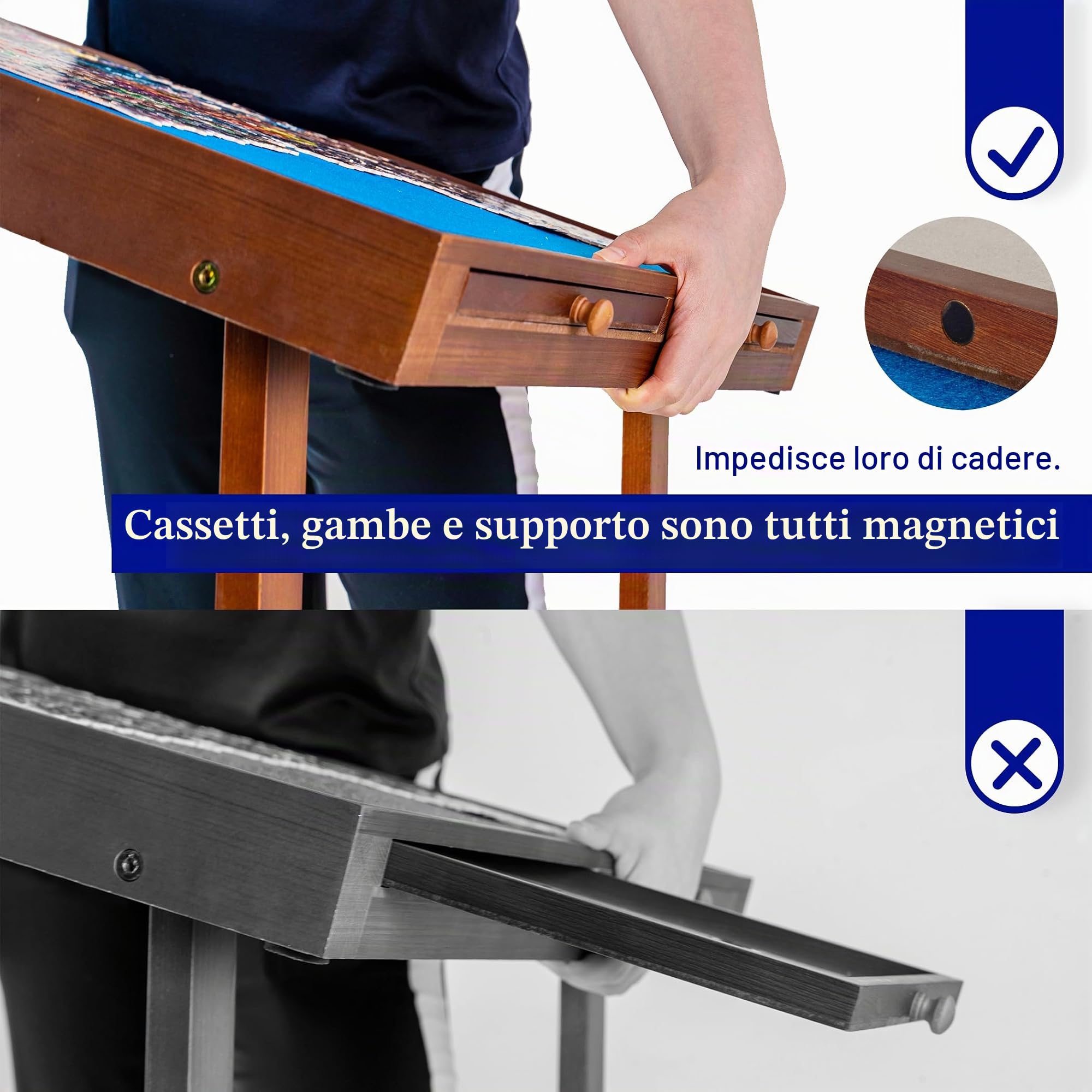 Tektalk Tavolo puzzle con 6 cassetti colorati, puzzle board con coperchio, memorizzazione per 1500, 1000, 500 pezzi di puzzle