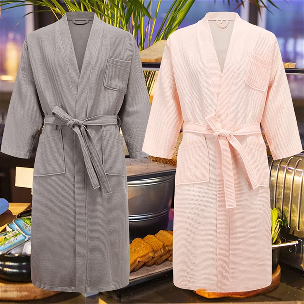 Bathrobes Cotton Men's Bathrobes Couples Waffle Robes Ladies Casual and Comfortable Pajamas Home Service