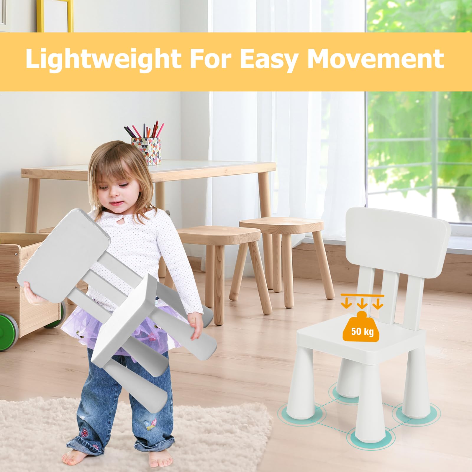 LIFEZEAL Ensemble Table et 2 Chaises Enfant en PP, Table d’Activités & d'étude pour Garçon Fille 1-7 Ans, Charge 50 kg, Montage Nettoyage Facile (Blanc)