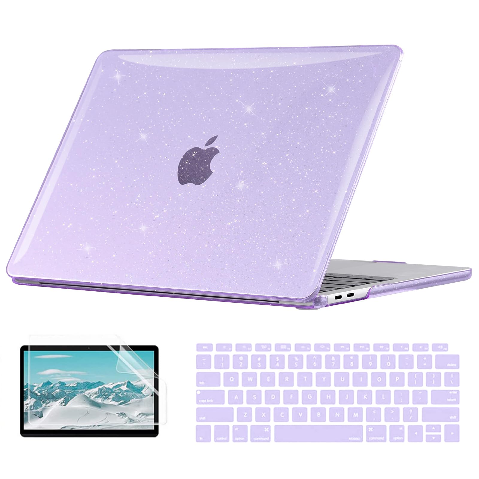 EooCoo Glitter Hard Case Compatible with MacBook Air 13 inch M1 Chip 2021-2018 with Retina Display, Air 13.3 inch Plastic Protective Case + Keyboard Cover + Screen Protector, Sparkly PurpleGlobal Recycled StandardGlobal Recycled StandardGlobal Recycled Standard