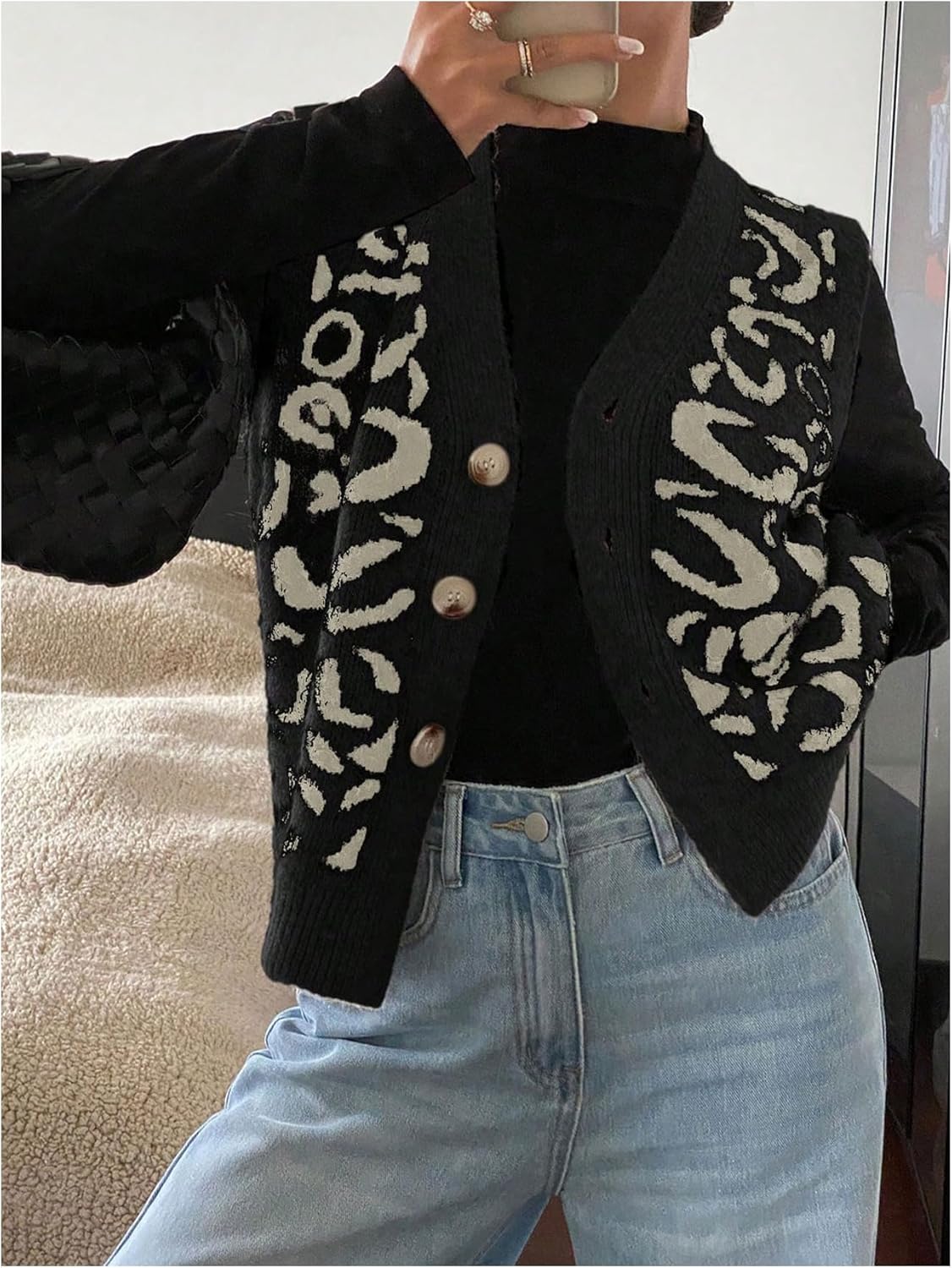 GORGLITTER Women's Leopard Button Up Sweater Vest Cheetah Print Sleeveless Office Knit Trendy Vests Top - Image 4