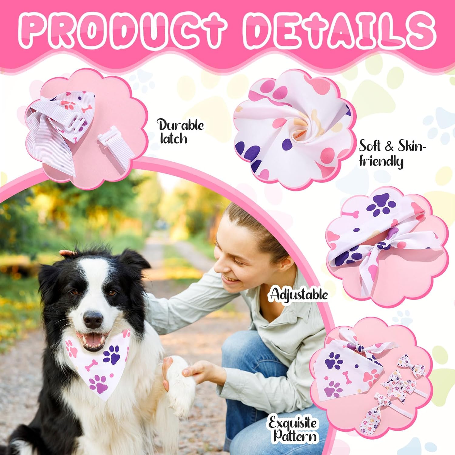 Reginary 120 Pcs Paw Bone Print Dog Bandanas Bulk Dog Bows Set Bow Ties Cat Scarf Colorful Washable Triangle Pet Kerchief Cute Bib for Summer Small Medium Large Pets Grooming Accessories Costume