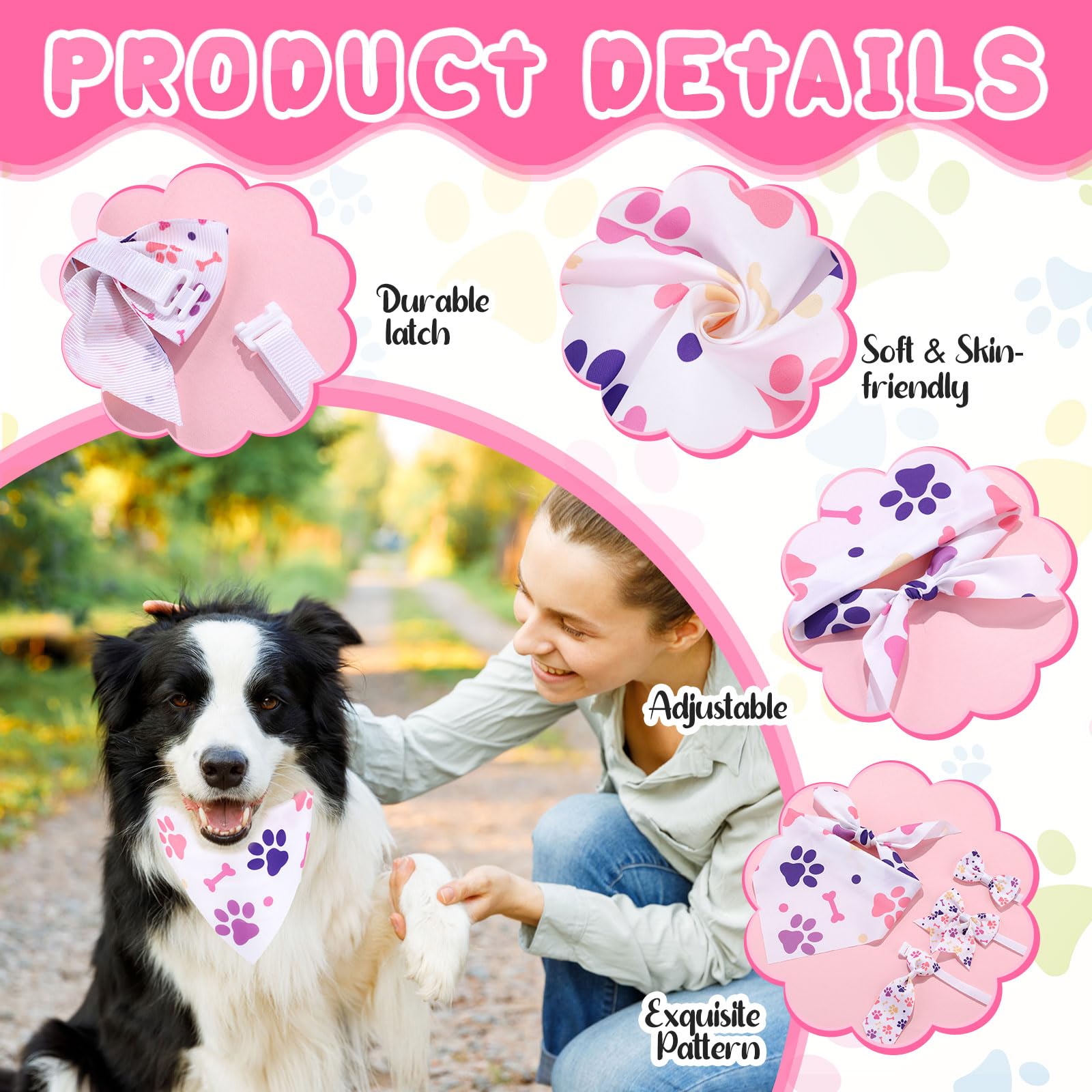 Reginary Hundehalstücher mit Pfotenknochen-Aufdruck, Set mit Fliegen, Katzenschal, bunt, waschbar, Dreieck, Haustierhalstuch, niedliches Lätzchen für den Sommer, kleine, mittelgroße und große