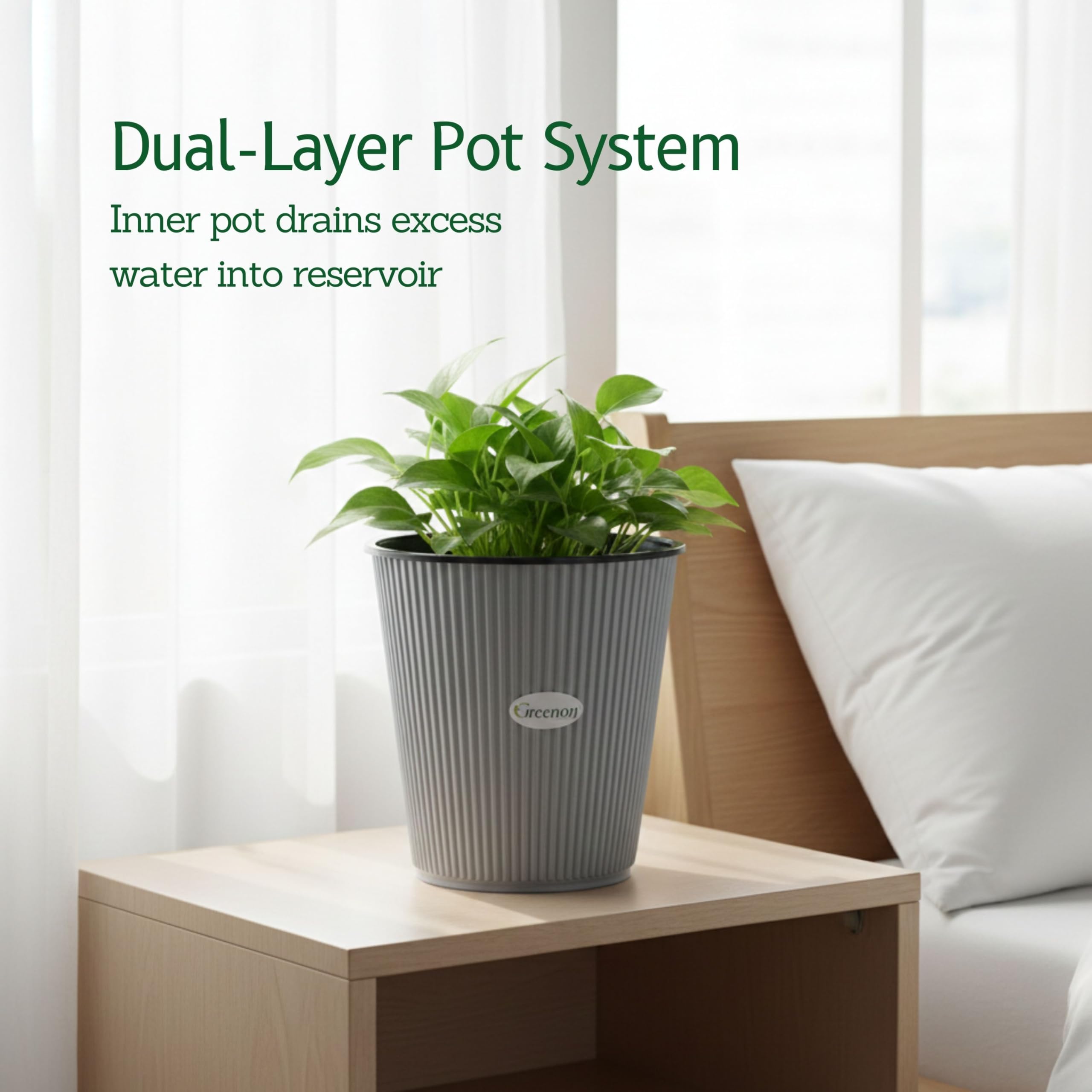 GREENON 7" Self-Watering Plant Pots - Set of 8 -6 GREENON 7" Self-Watering Plant Pots - Set of 8 -6