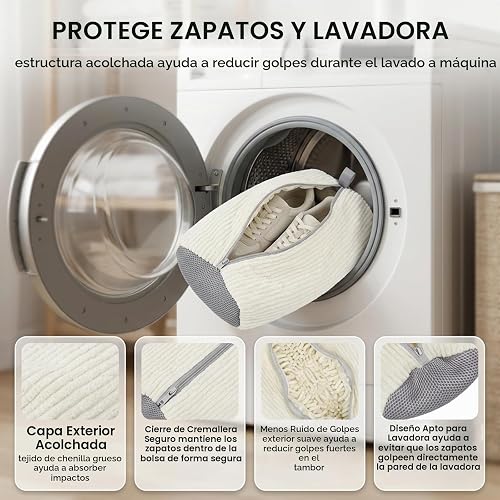 Sac de Lavage pour Chaussures 2-en-1, Double Poche avec Fermetures éclair sécurisées, Nettoyage 360°, réutilisable pour Baskets - 4
